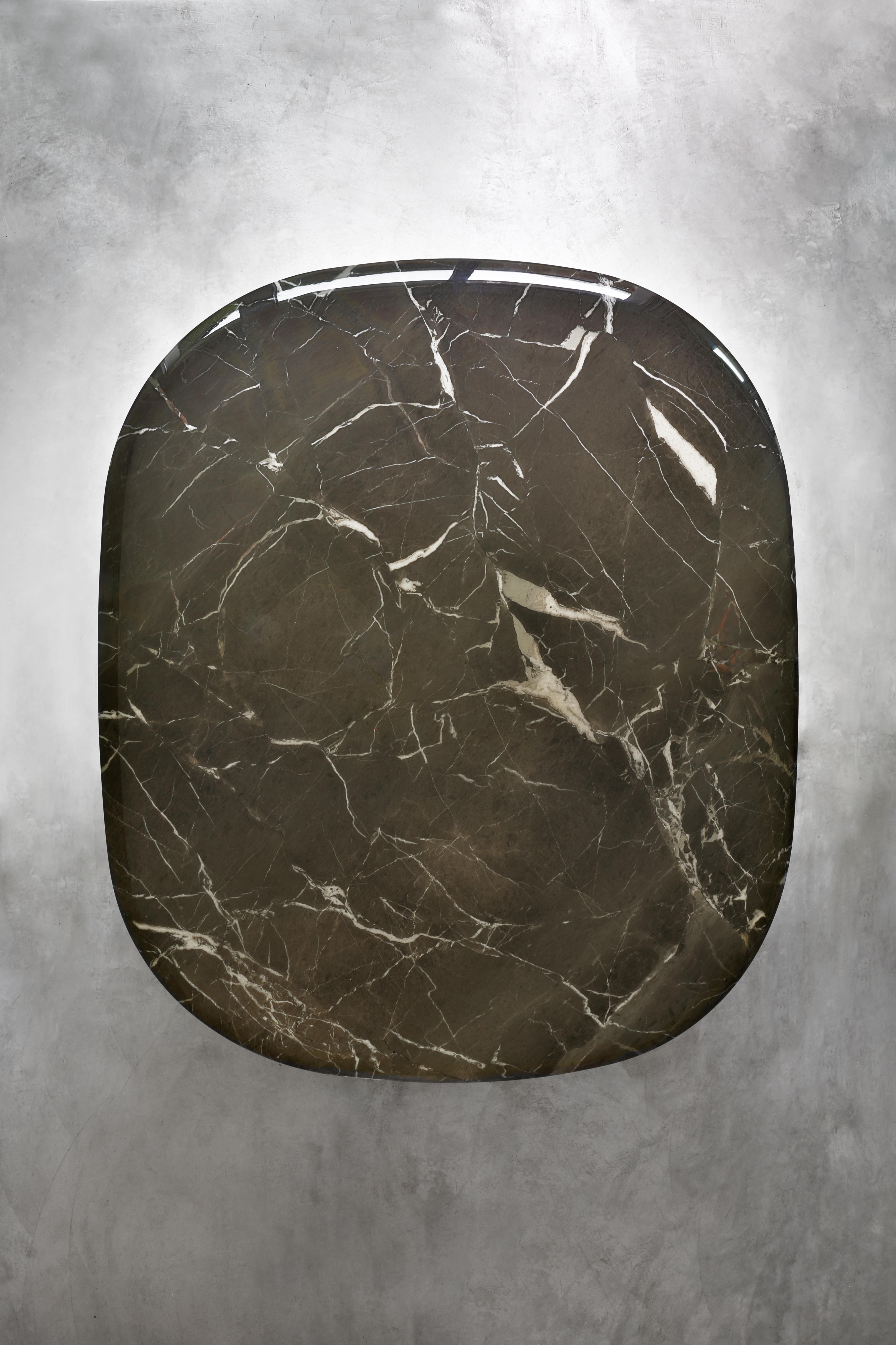 Contemporary Musa, a sculptural table with top in marble For Sale