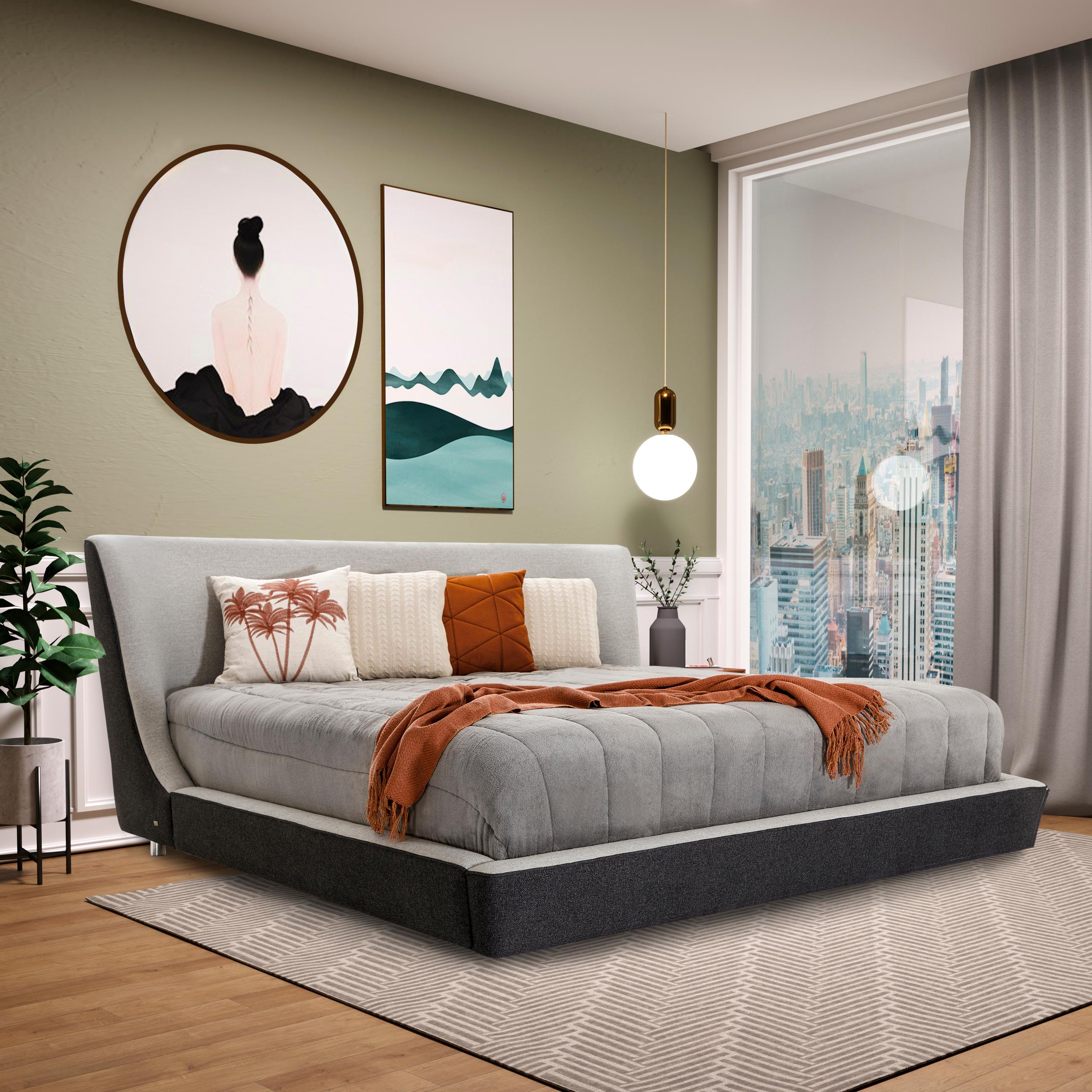 Lit King Size combinaison de tissus anthracite et gris clair, Musa Collection en vente 4