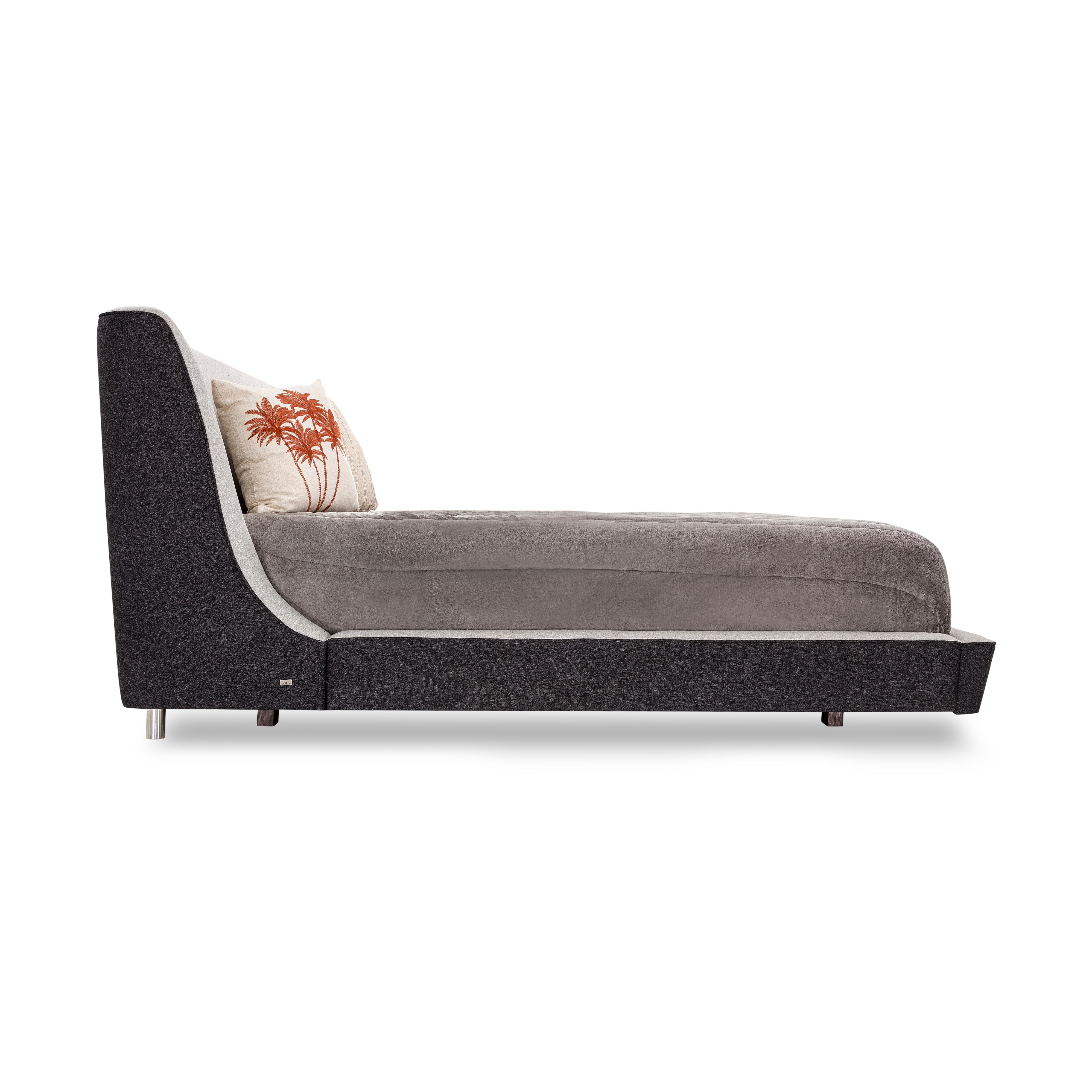 Brazilian Musa King Bed in a Black and Oatmeal Fabric Combination For Sale