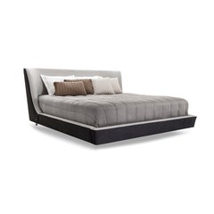 Musa King Bed in a Black and Oatmeal Fabric Combination