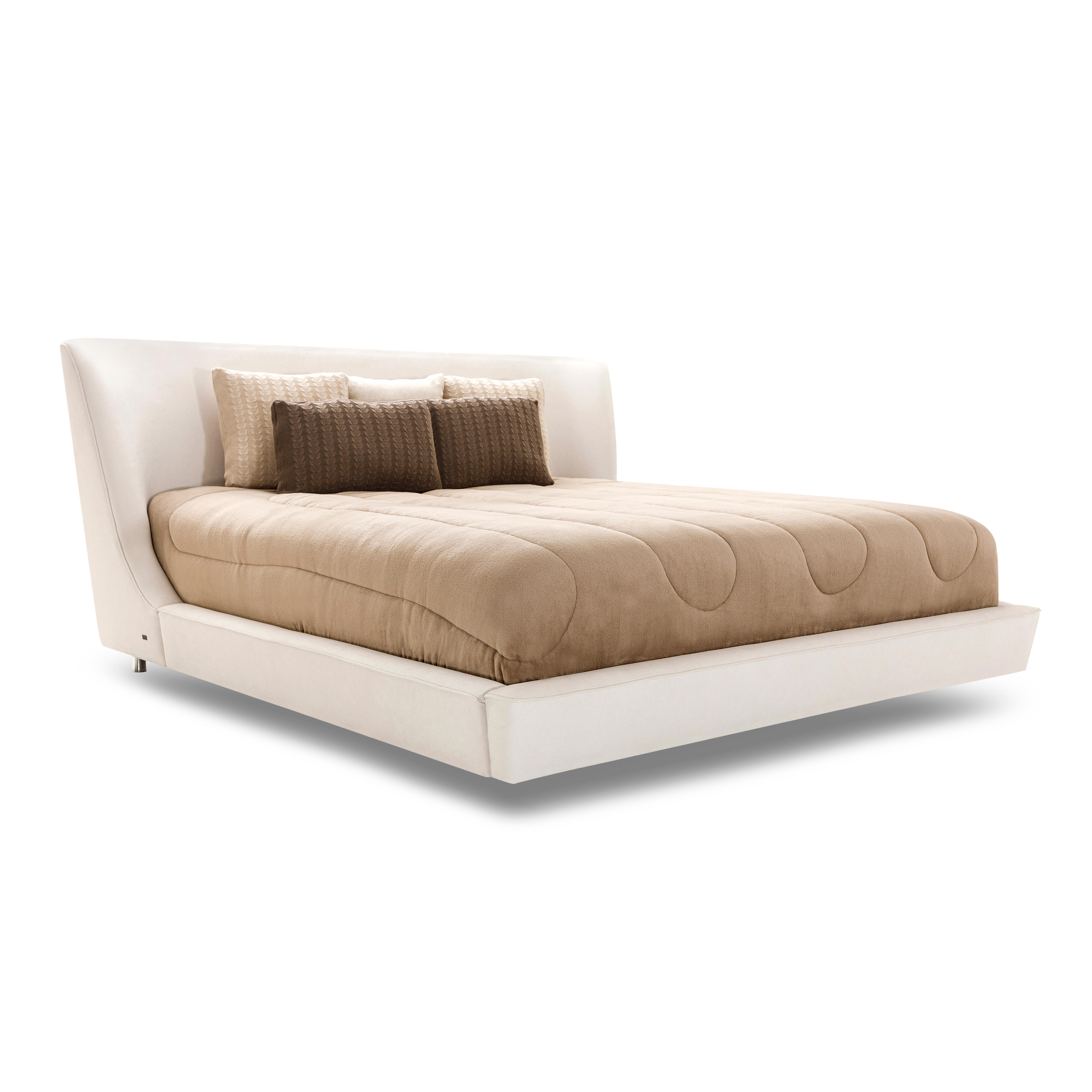 Contemporary Musa King Bed in a Light Beige Fabric For Sale