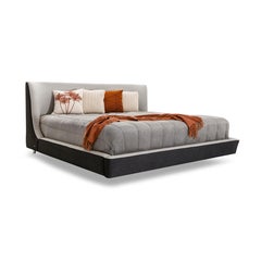 Musa Queen Bed in a Black and Oatmeal Fabric Combination