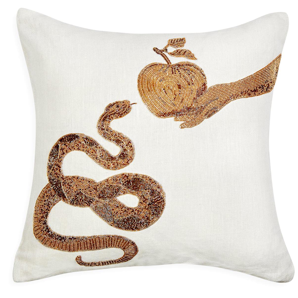 Muse Beaded 'Snake & Apple' Pillow