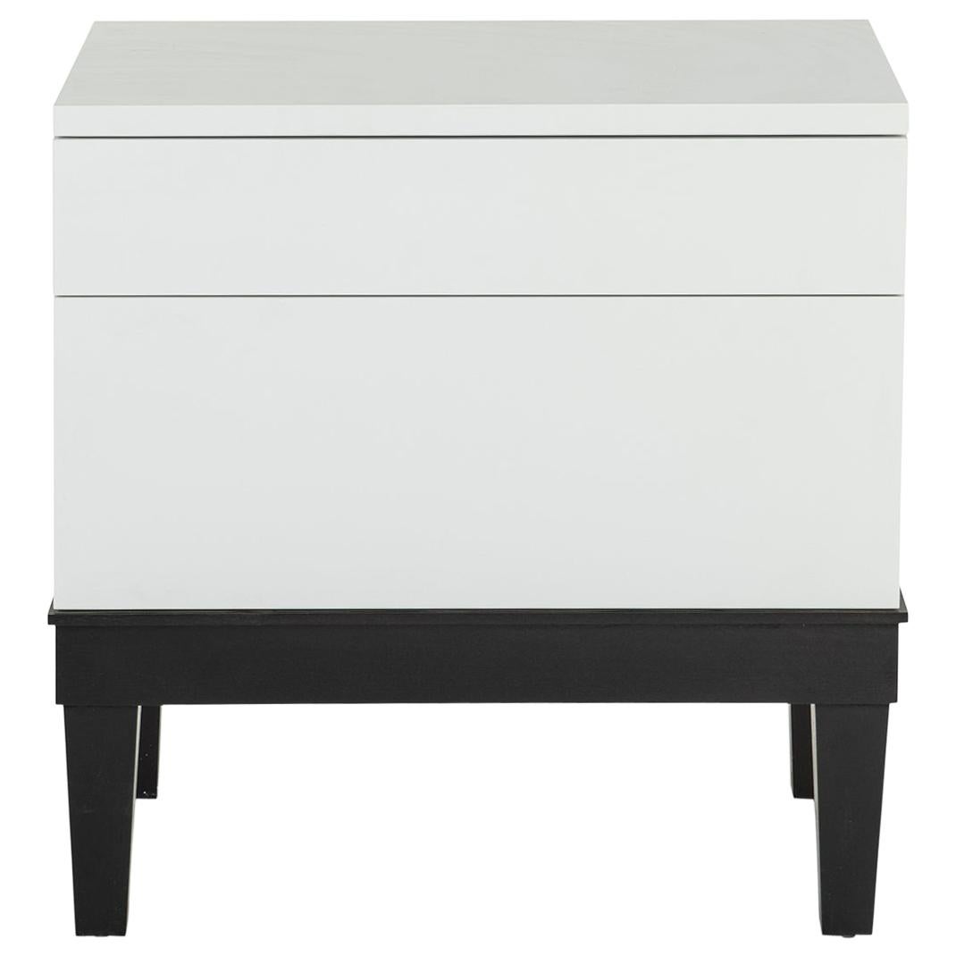 Muse Bedside Table in Bianca Lacquer and Walnut by the W.C.C. in Stock For Sale