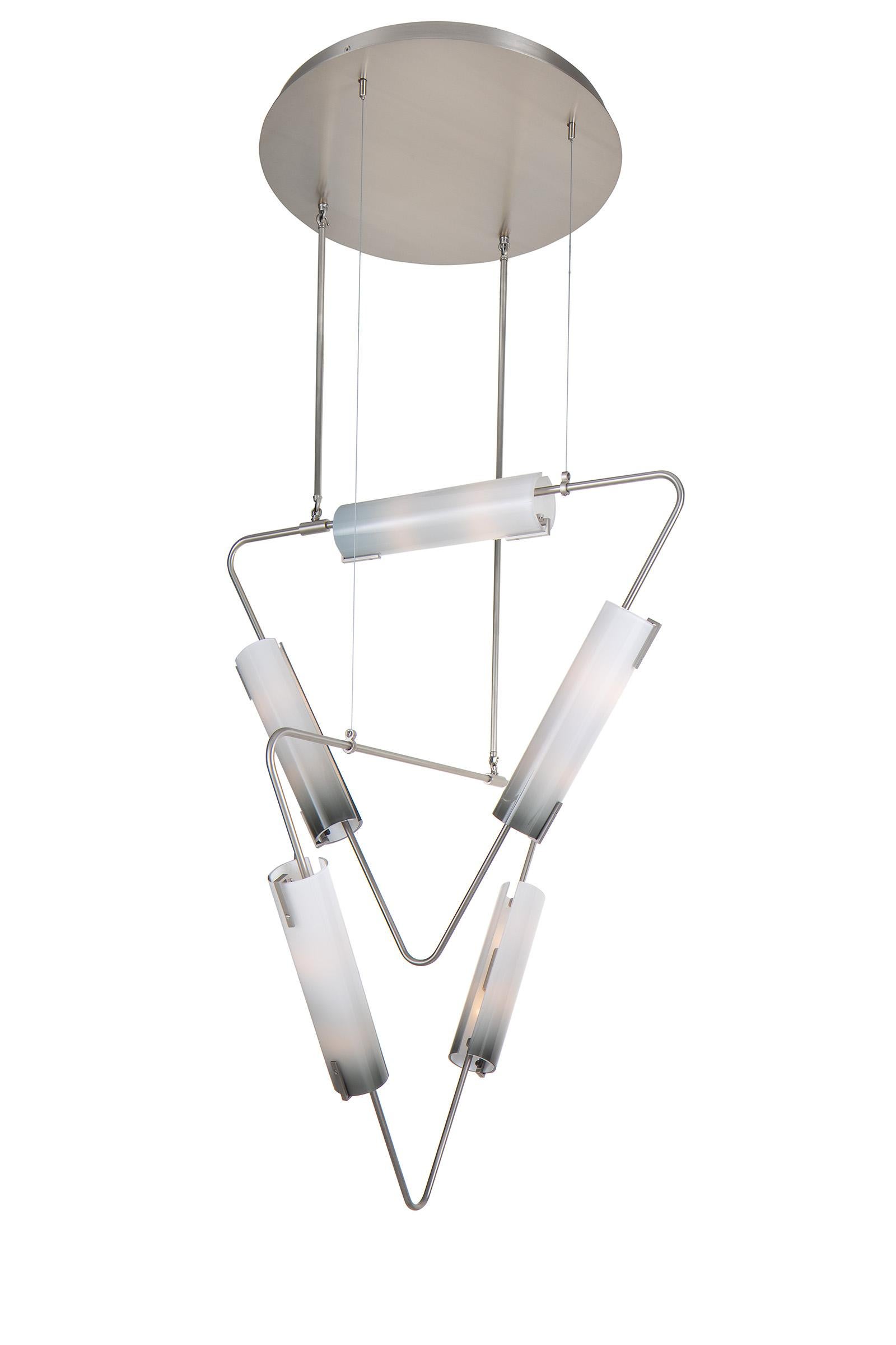 Brushed Muse Duo Chandelier in satin Nickel/Charcoal Ombre Glass by Avram Rusu Studio For Sale