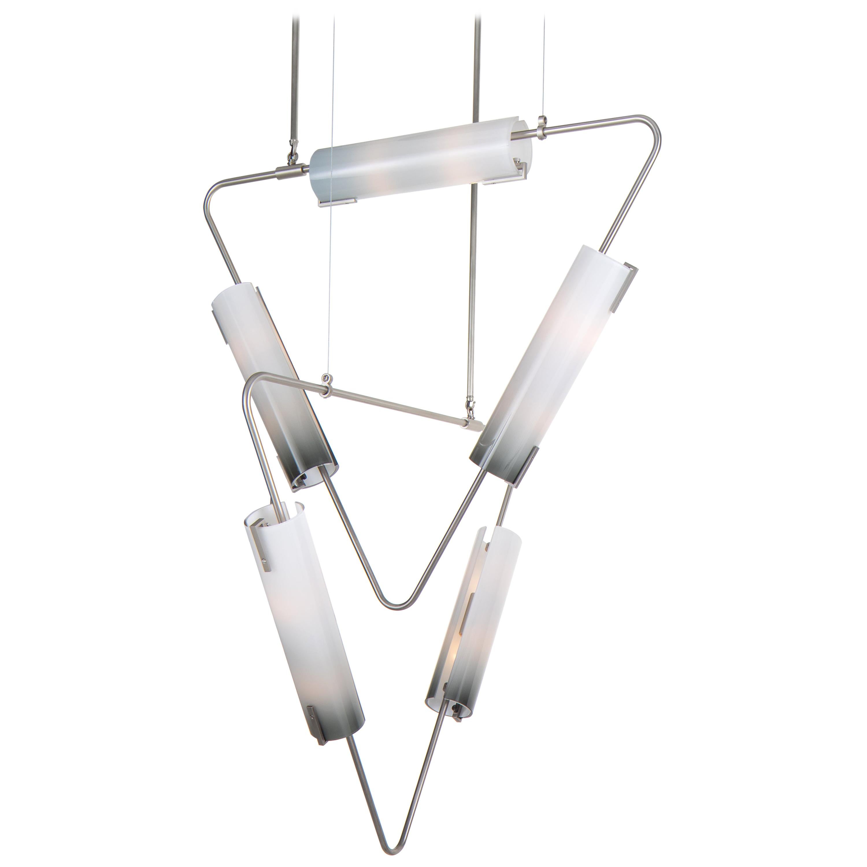 Muse Duo Chandelier in satin Nickel/Charcoal Ombre Glass by Avram Rusu Studio For Sale