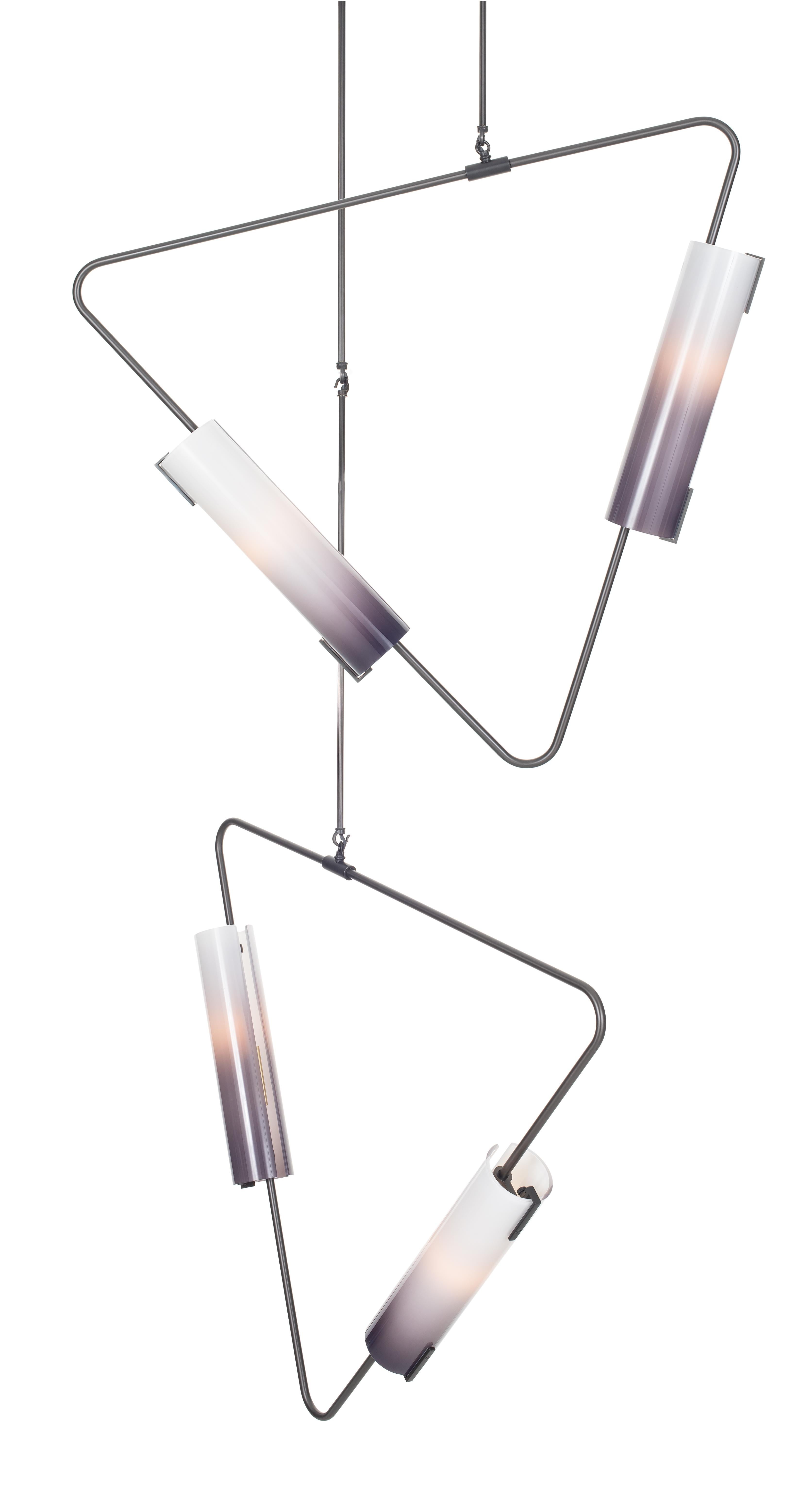 Modern Muse Pendant in Brushed Brass with Mocha Glass Shades by Avram Rusu Studio For Sale