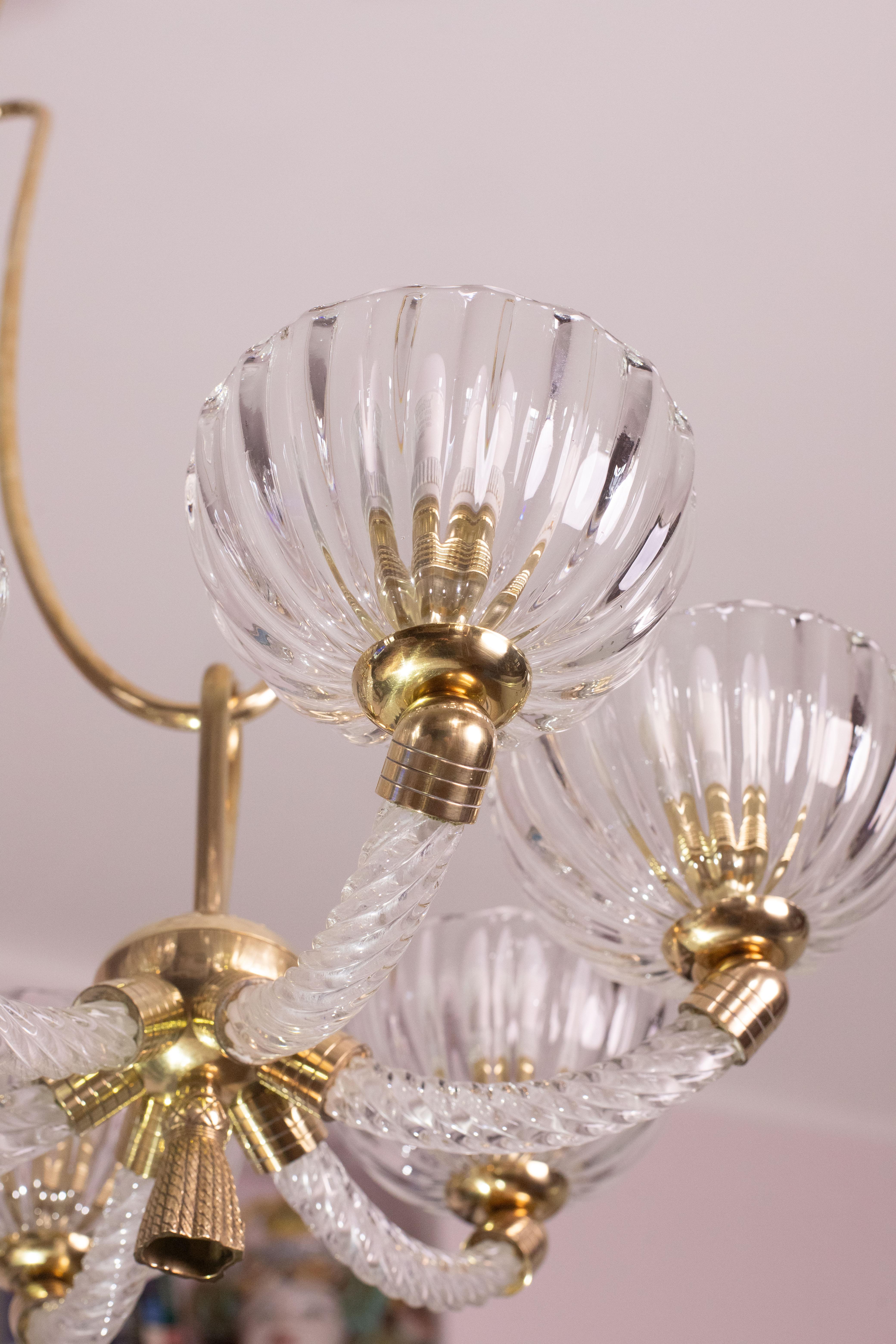 Museal 10 Light Art Deco Murano Glass and Brass Chandelier by Ercole Barovier For Sale 12