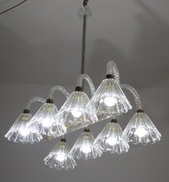 Museal 8 Light Art Decò Barovier e Toso Chandelier, Murano "Bubble" Glass, 1950s