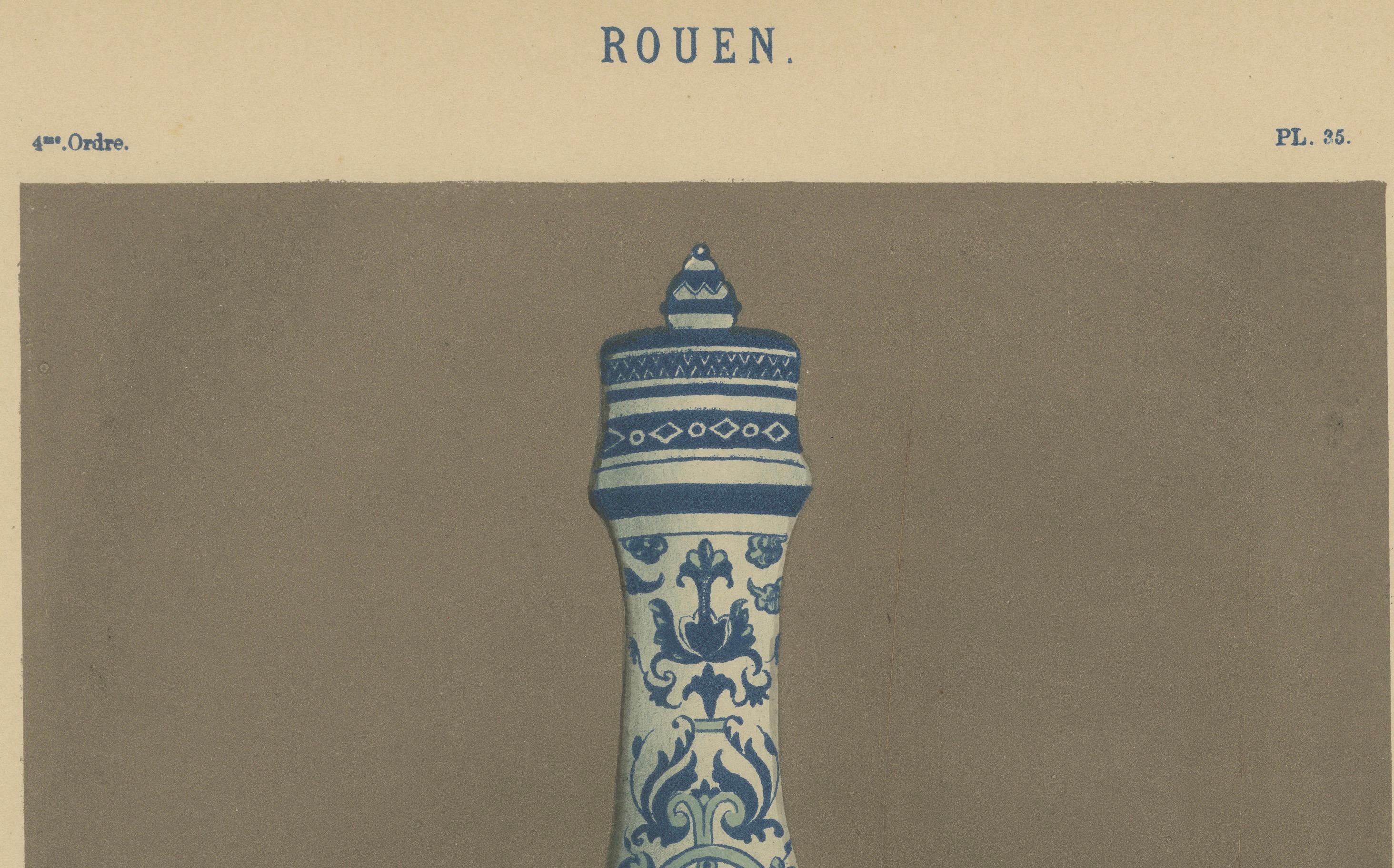 This image is a chromolithograph of a Rouen bottle (