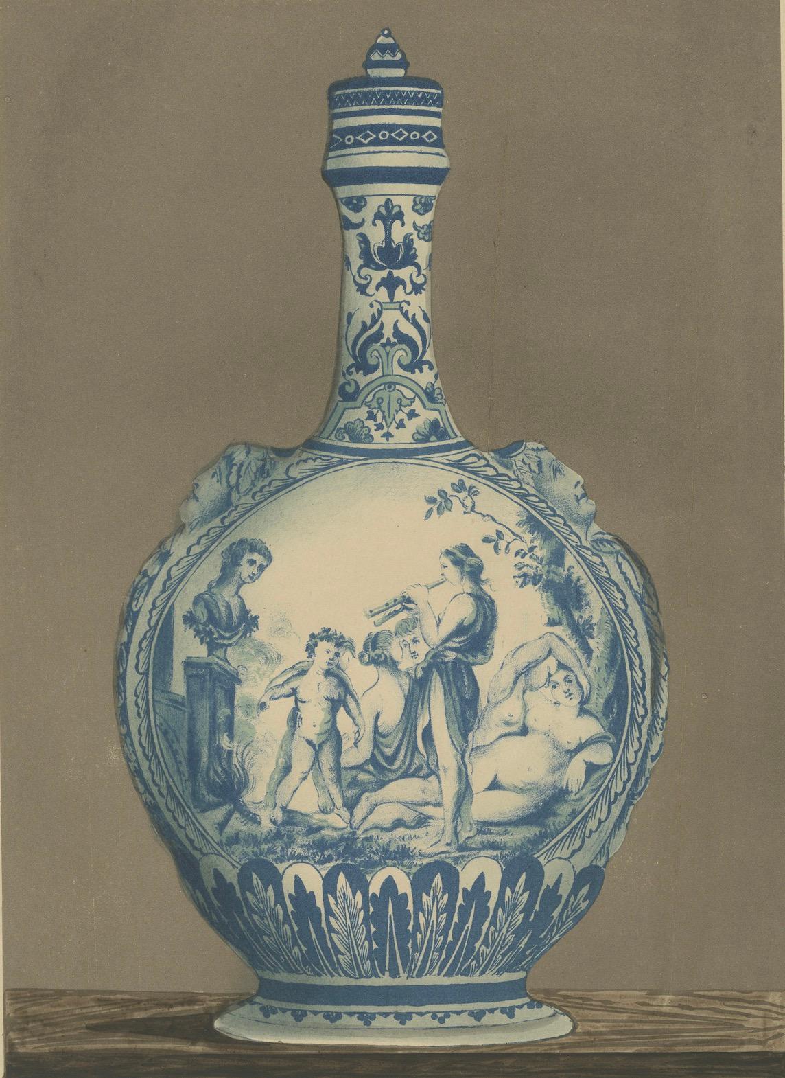 Paper Muses of Rouen: A Chromolithograph Tribute to Classical Faience Pottery, 1874 For Sale