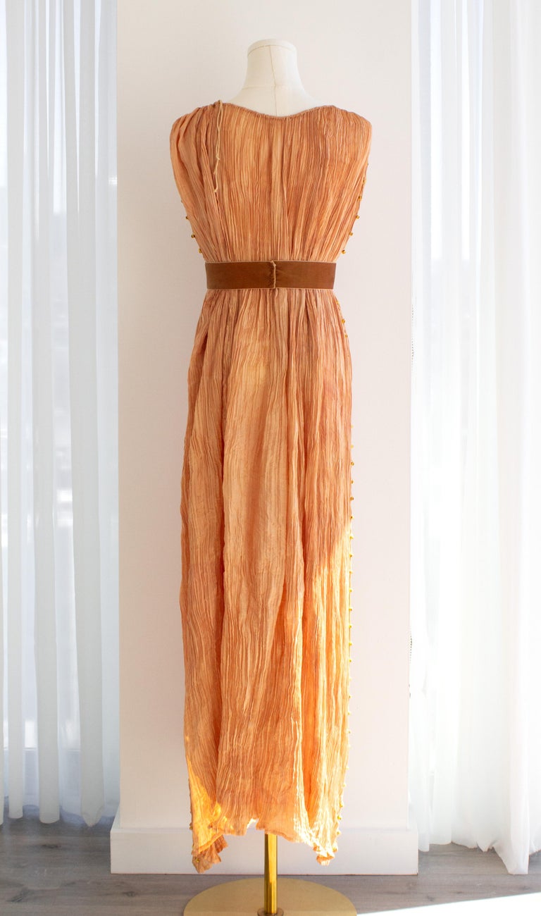 Museum 1920s Mariano Fortuny Delphos Amber Gold Pleated Silk Murano Gown Museum 1920s Mariano Fortuny Delphos Amber Gold Pleated Silk Murano Gown