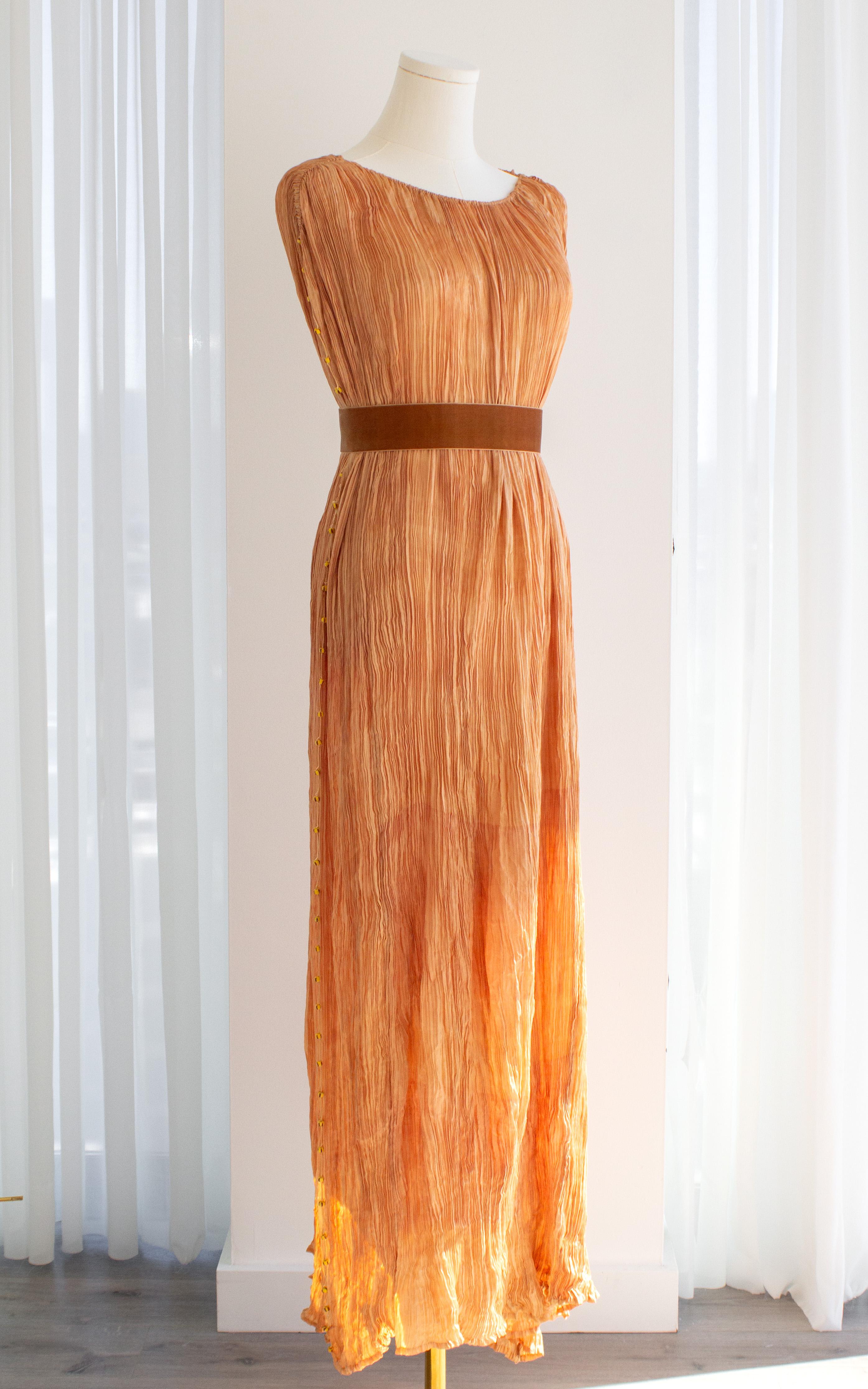 Museum 1920s Mariano Fortuny Delphos Amber Gold Pleated Silk Murano Gown For Sale 5