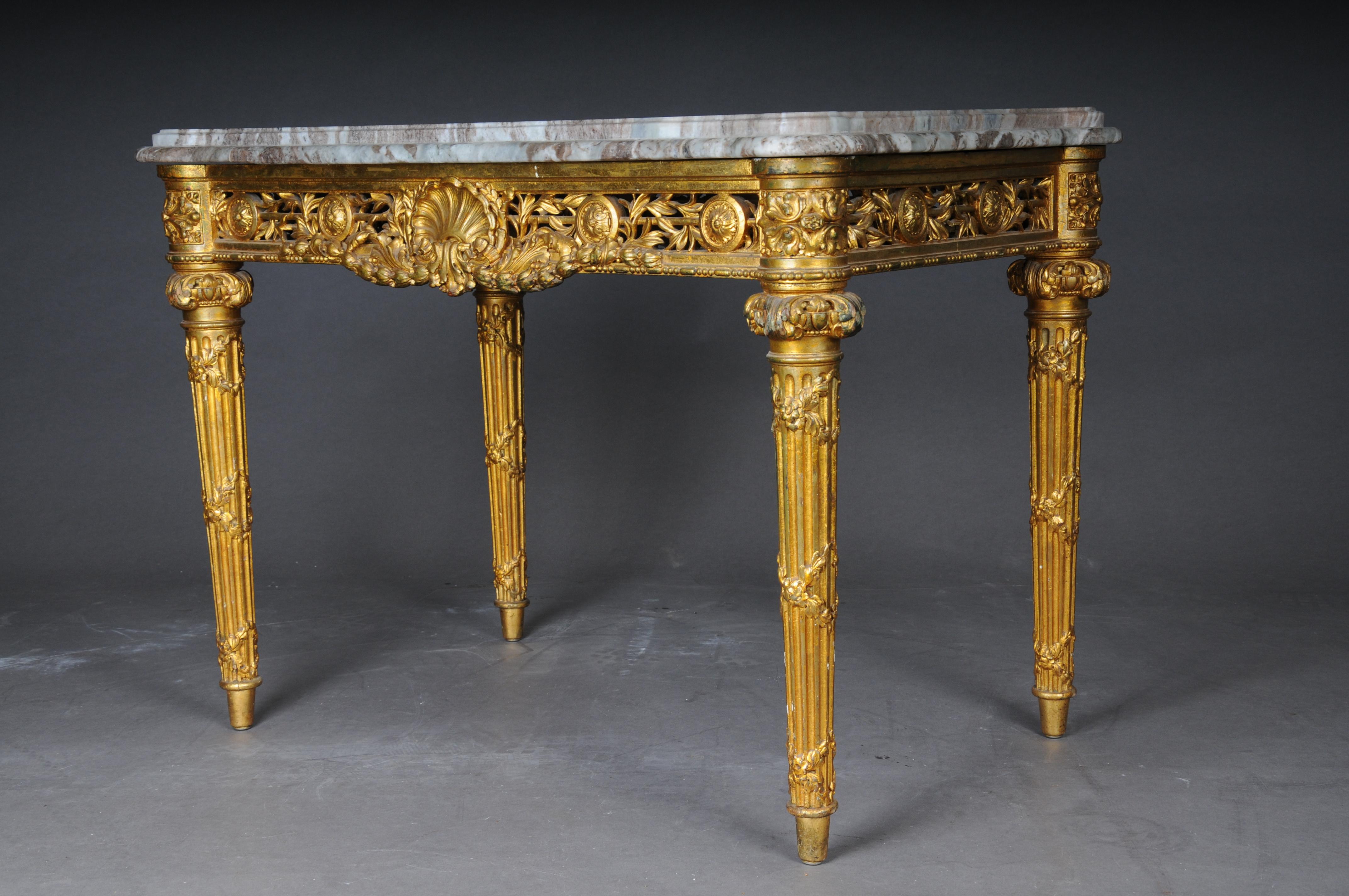 Mesa de centro/consola antigua de museo dorada con mármol hacia 1860, París en venta 6
