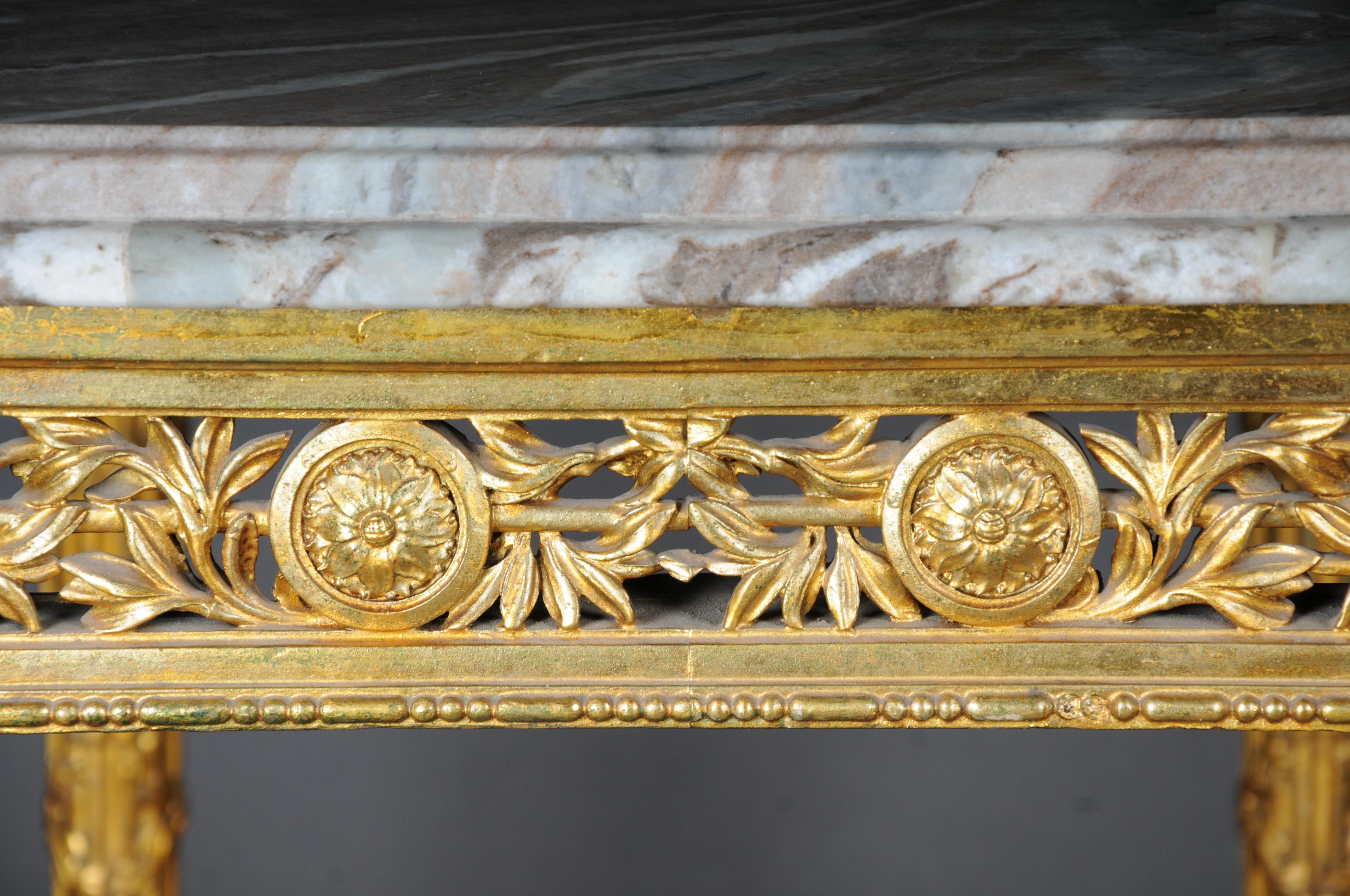 Mesa de centro/consola antigua de museo dorada con mármol hacia 1860, París en venta 10