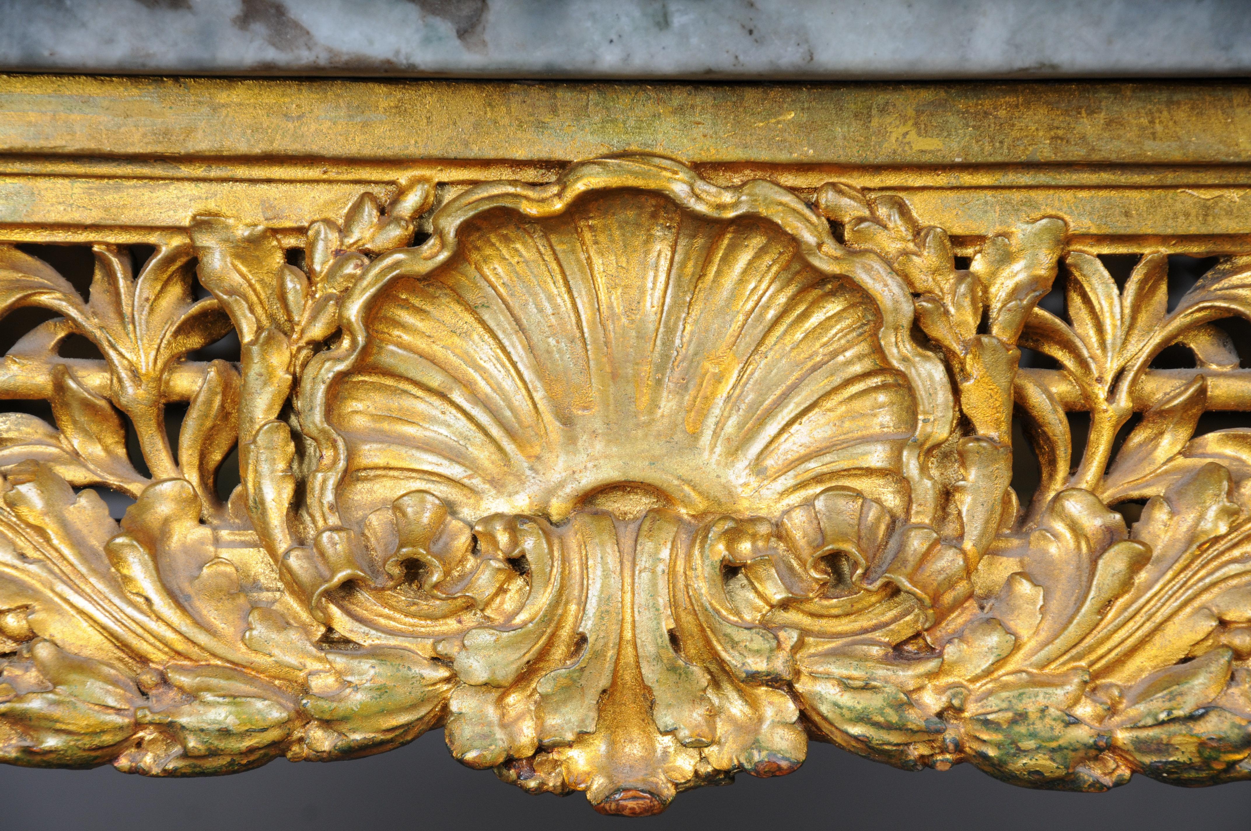 French Museum antique coffee table/console table gilded with marble around 1860, Paris For Sale
