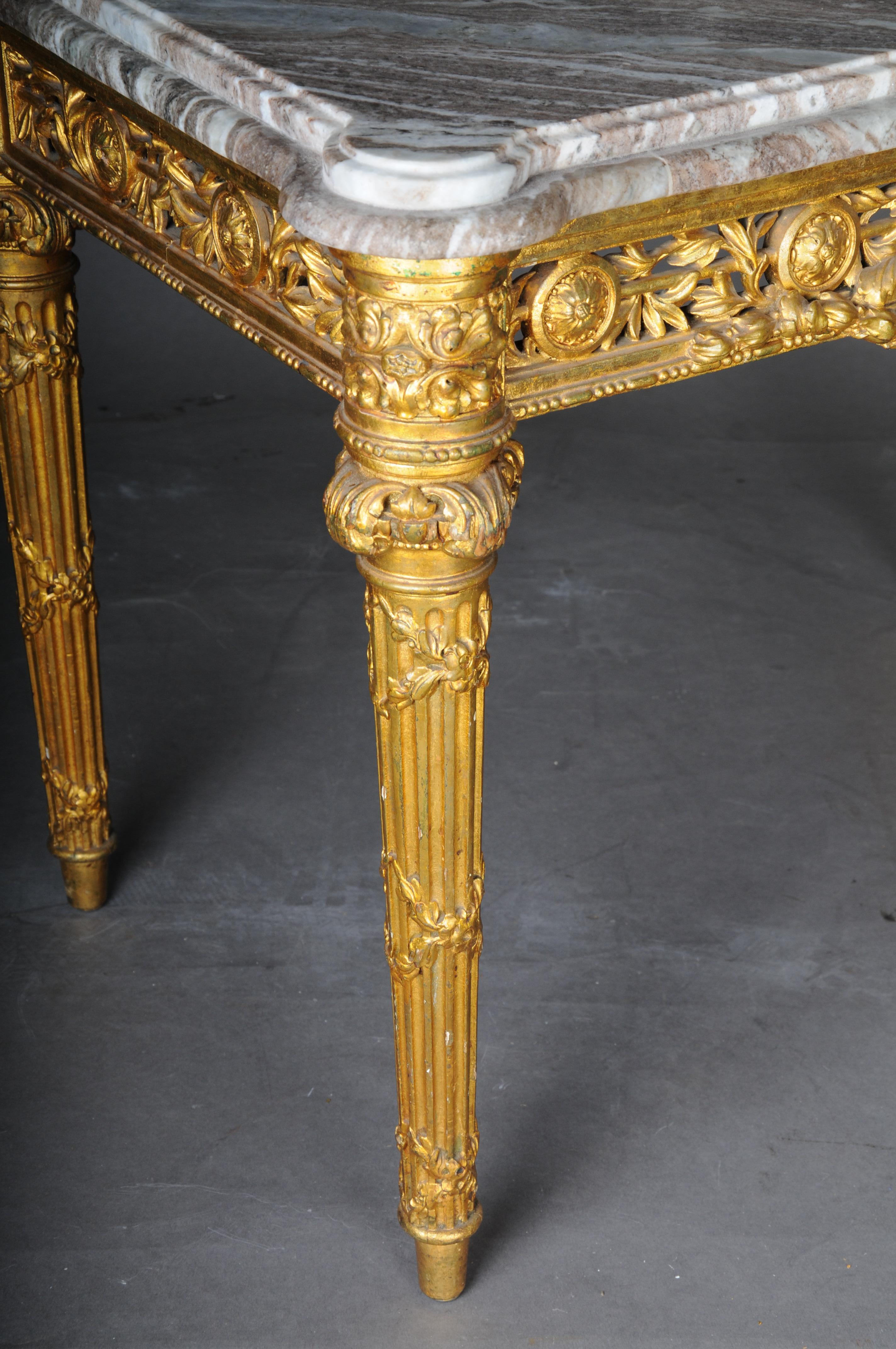 Mesa de centro/consola antigua de museo dorada con mármol hacia 1860, París en venta 1