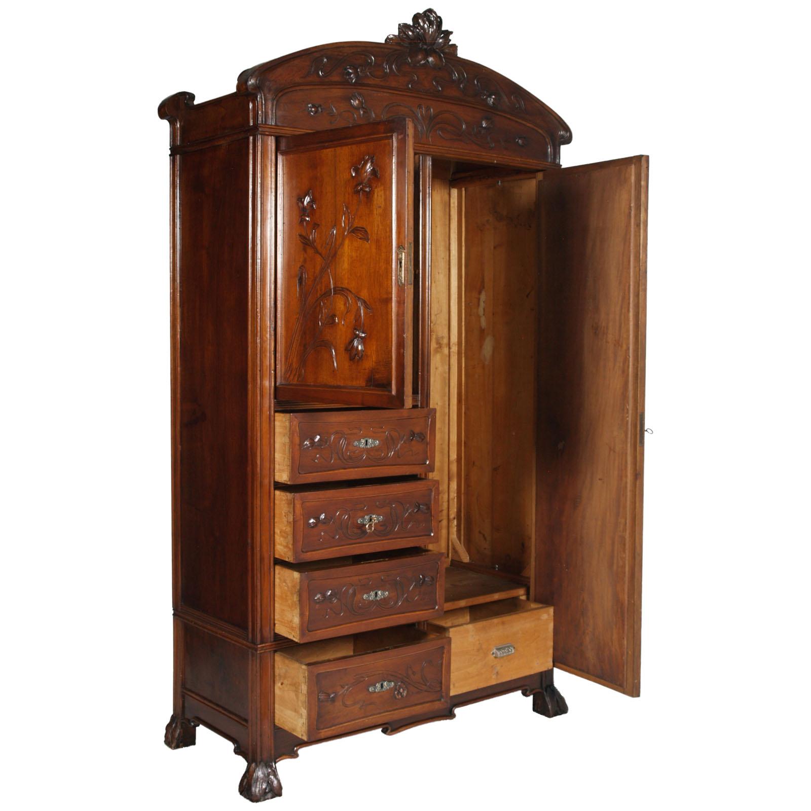 19th Century Art Nouveau, Wardrobe , Chest of Drawers by Vincenzo Cadorin Venezia in Walnut  For Sale