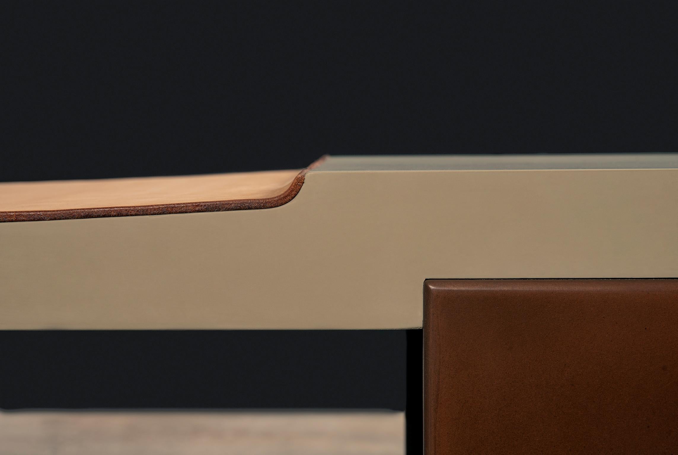 American Museum Bench with Nubuck Suede Seating Bronze Finish Legs by Vivian Carbonell 