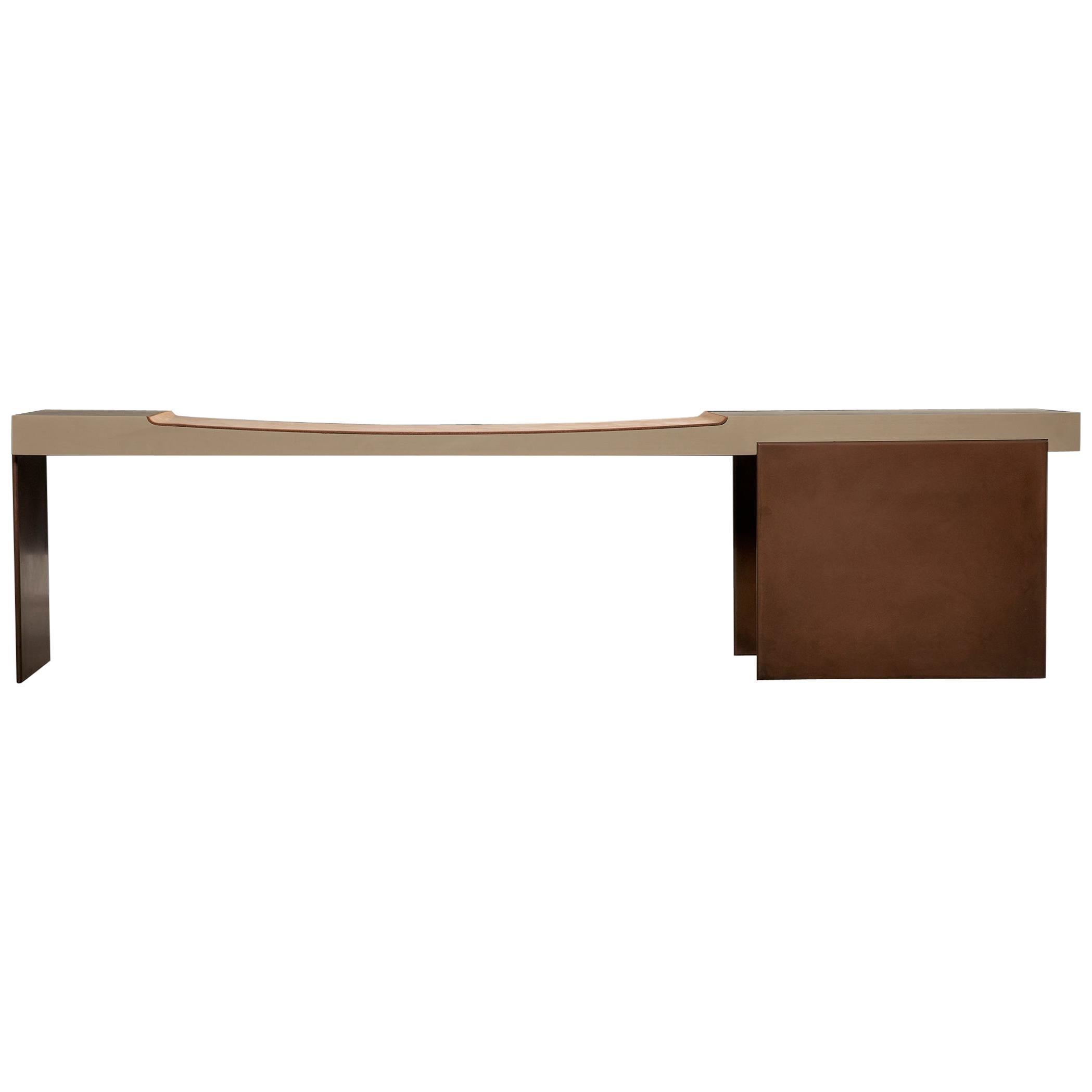 Museum Bench with Nubuck Suede Seating Bronze Finish Legs by Vivian Carbonell 