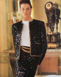 Museum Chanel Haute Couture F/W 1986 Black Gold Sequin Lesage Jacket Skirt Suit