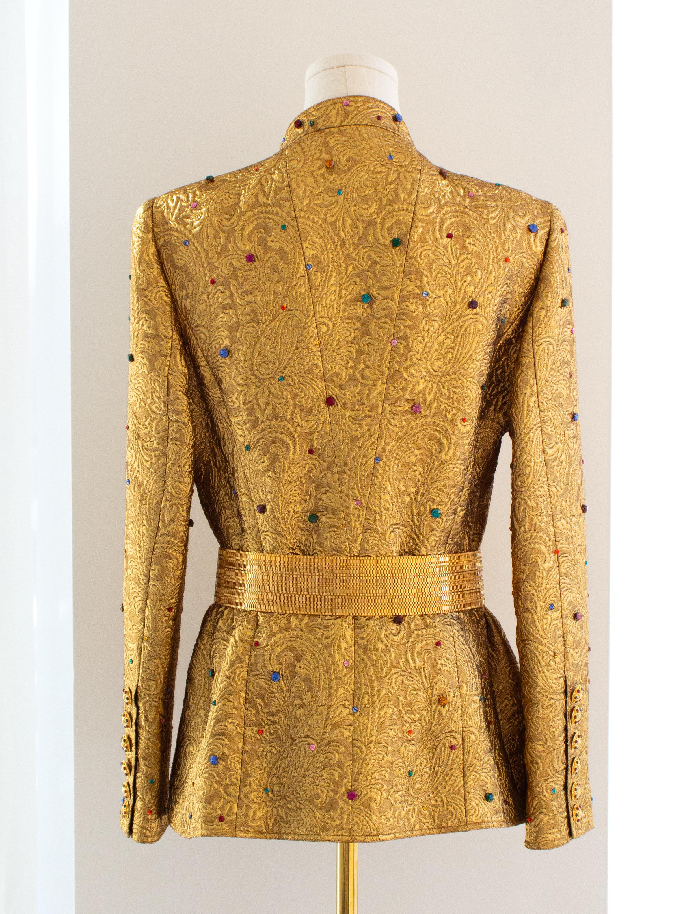 Museum Chanel Vintage F/W 1996 Gold Brocade Mughal Jeweled Gripoix 96A Jacket For Sale 5