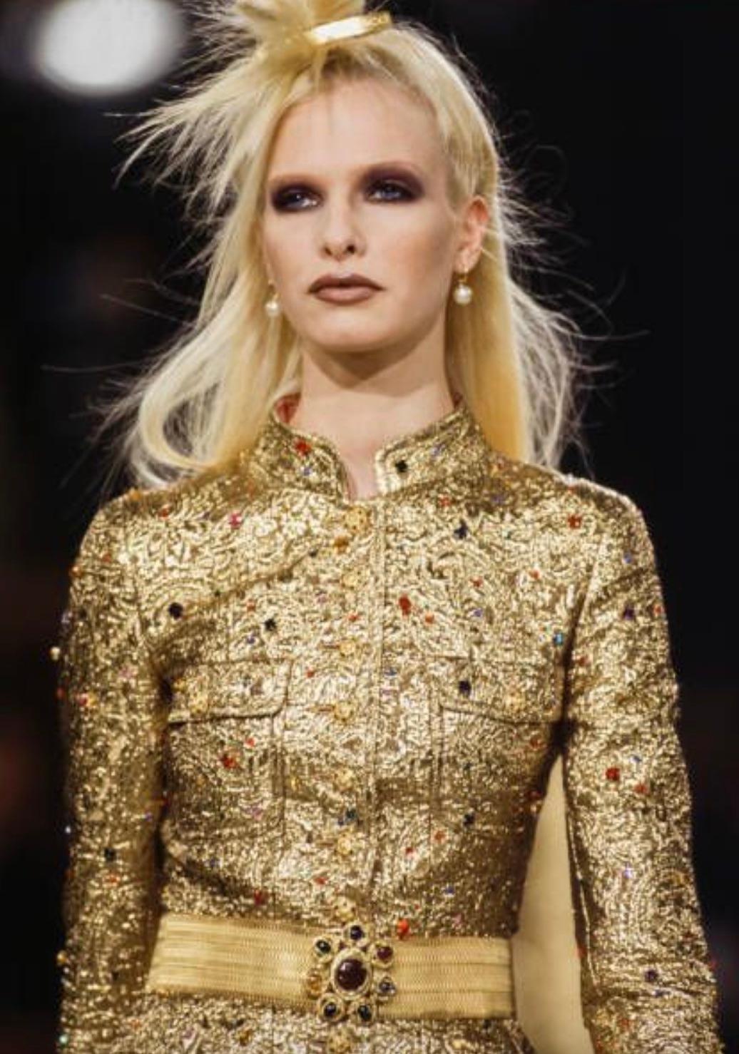 Museum Chanel Vintage F/W 1996 Gold Brocade Mughal Jeweled Gripoix 96A Jacket For Sale 1