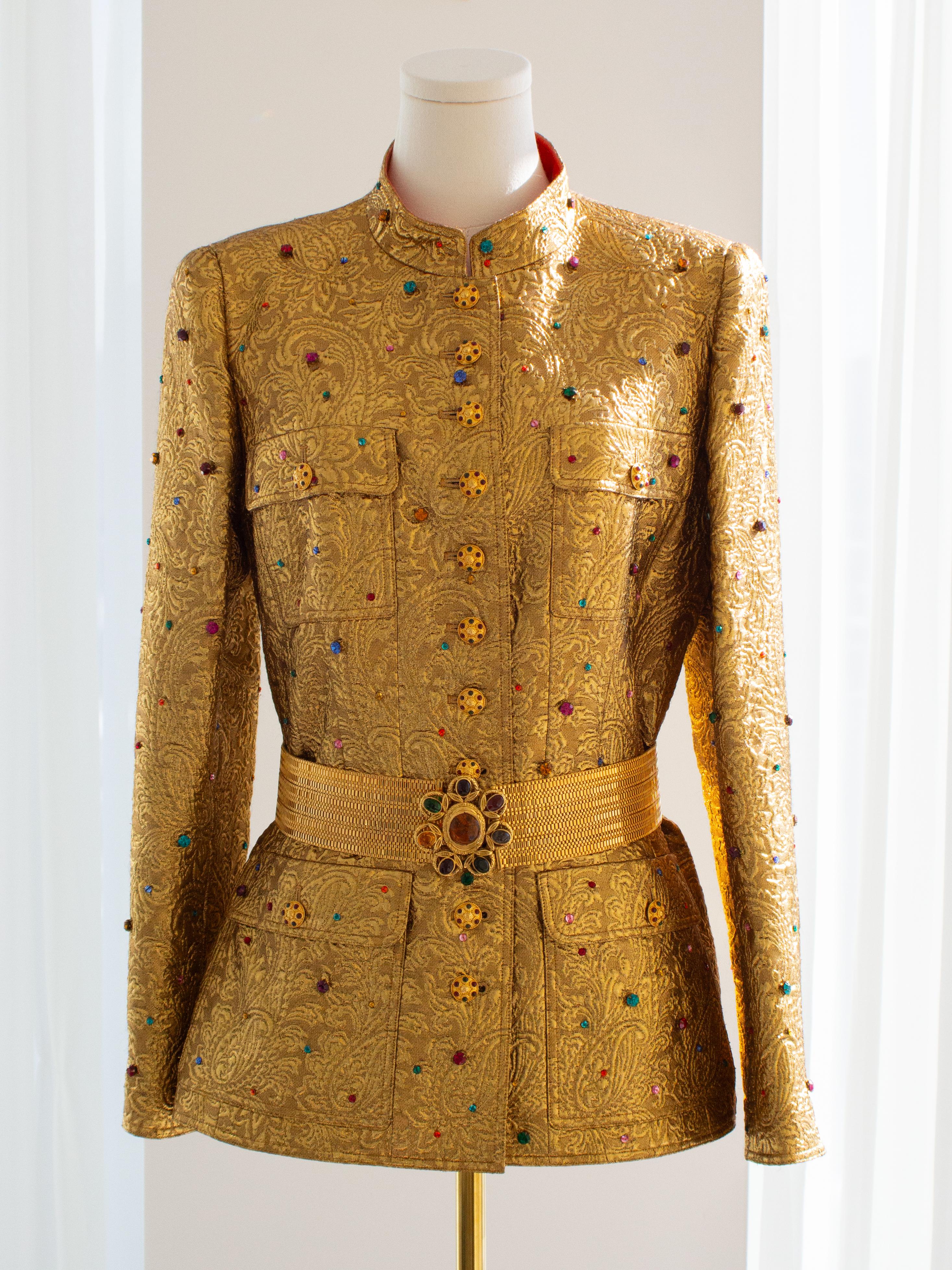 Museum Chanel Vintage F/W 1996 Gold Brocade Mughal Jeweled Gripoix 96A Jacket For Sale 3