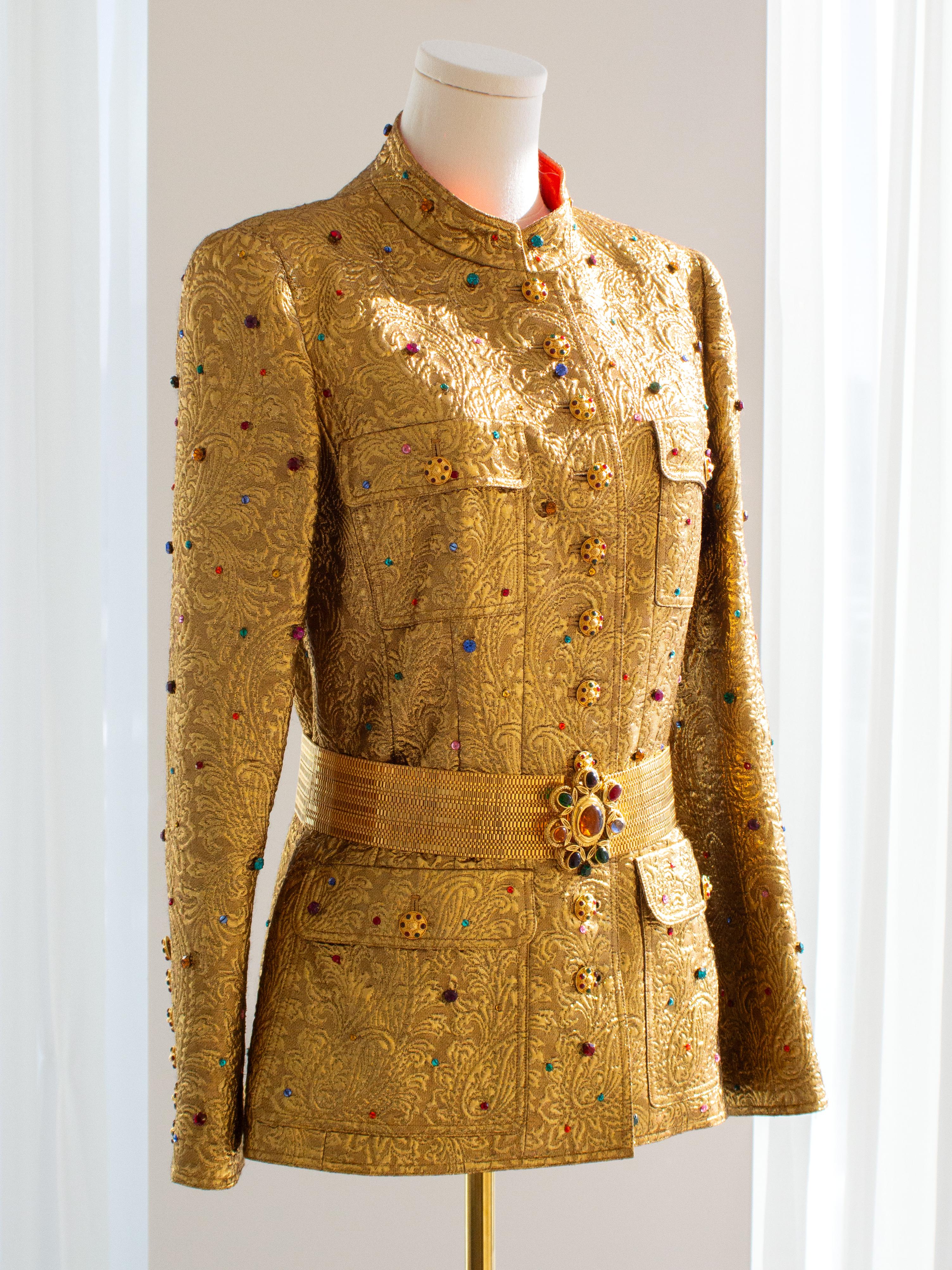 Museum Chanel Vintage F/W 1996 Gold Brocade Mughal Jeweled Gripoix 96A Jacket For Sale 4