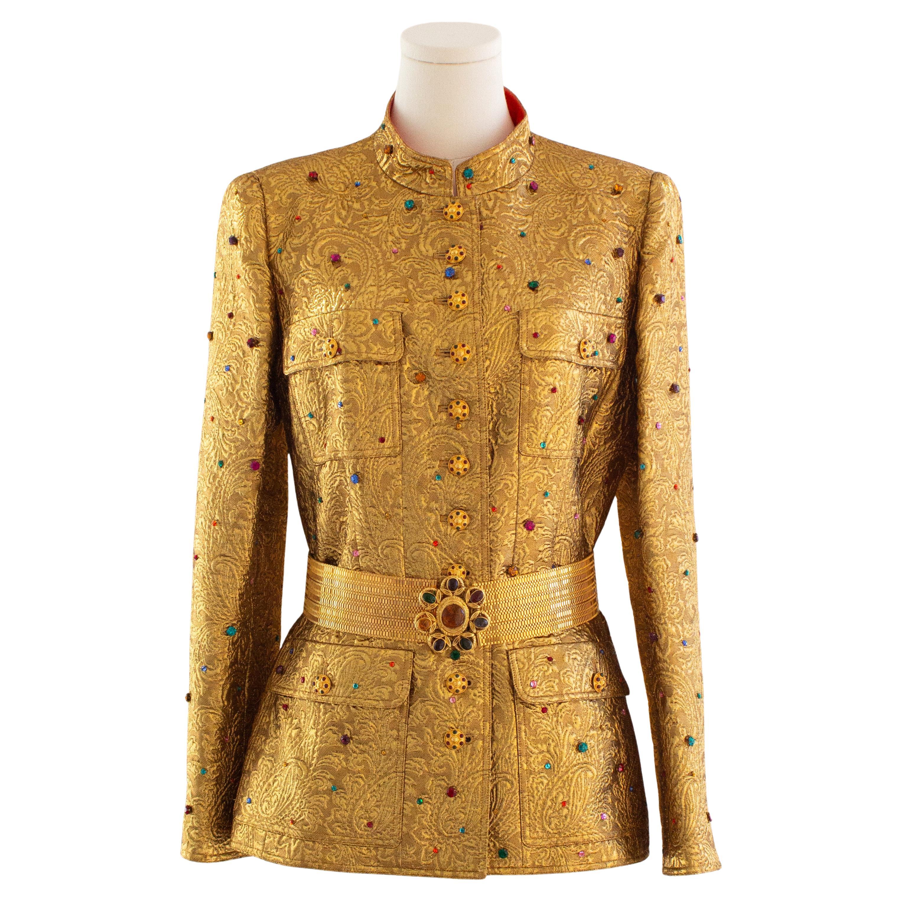 Museum Chanel Vintage F/W 1996 Gold Brocade Mughal Jeweled Gripoix 96A Jacket For Sale