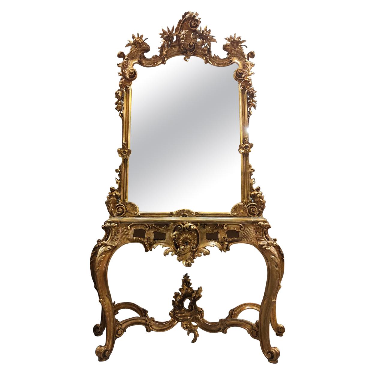 Museum-Class Palace Antique Console with Mirror, Rokoko, circa 1750-1760