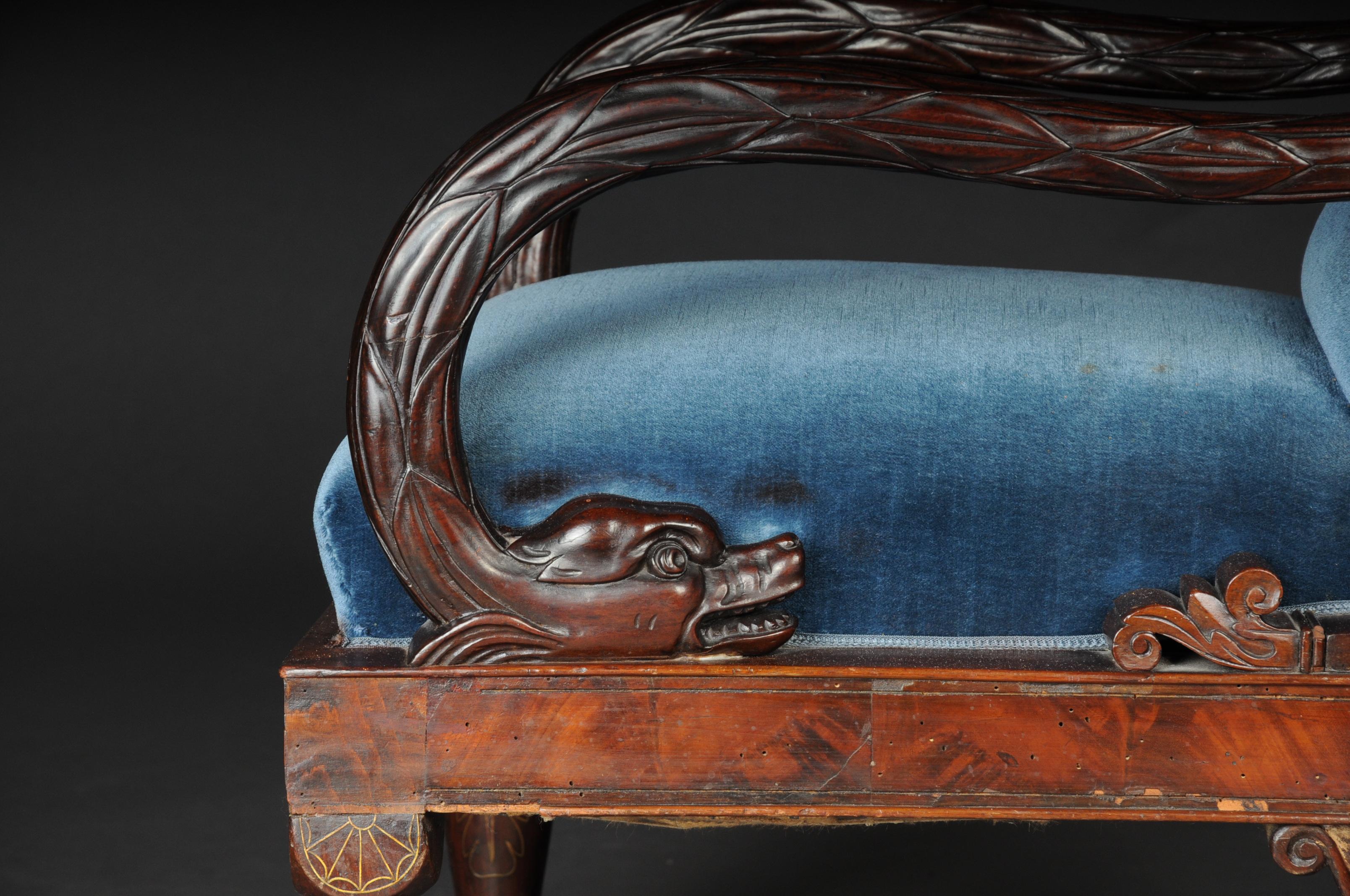 Brass Museum Court Empire Armchair circa 1830, Mahogany