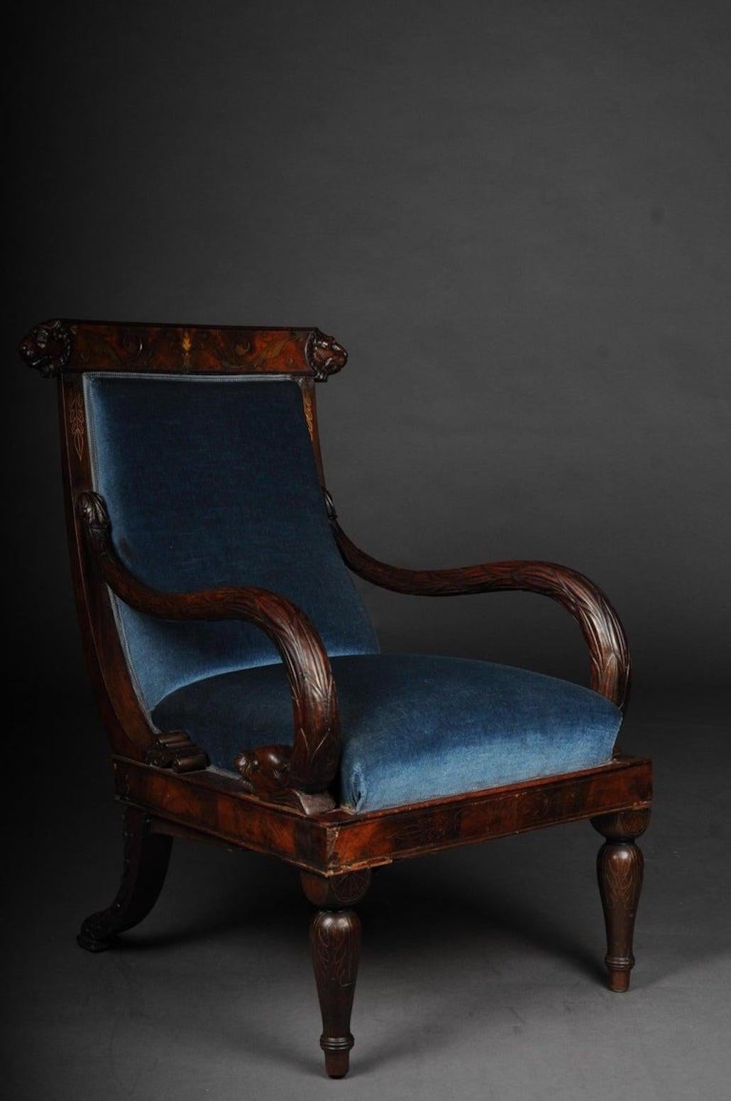 German Museum Court Empire Armchair circa 1830, Mahogany For Sale