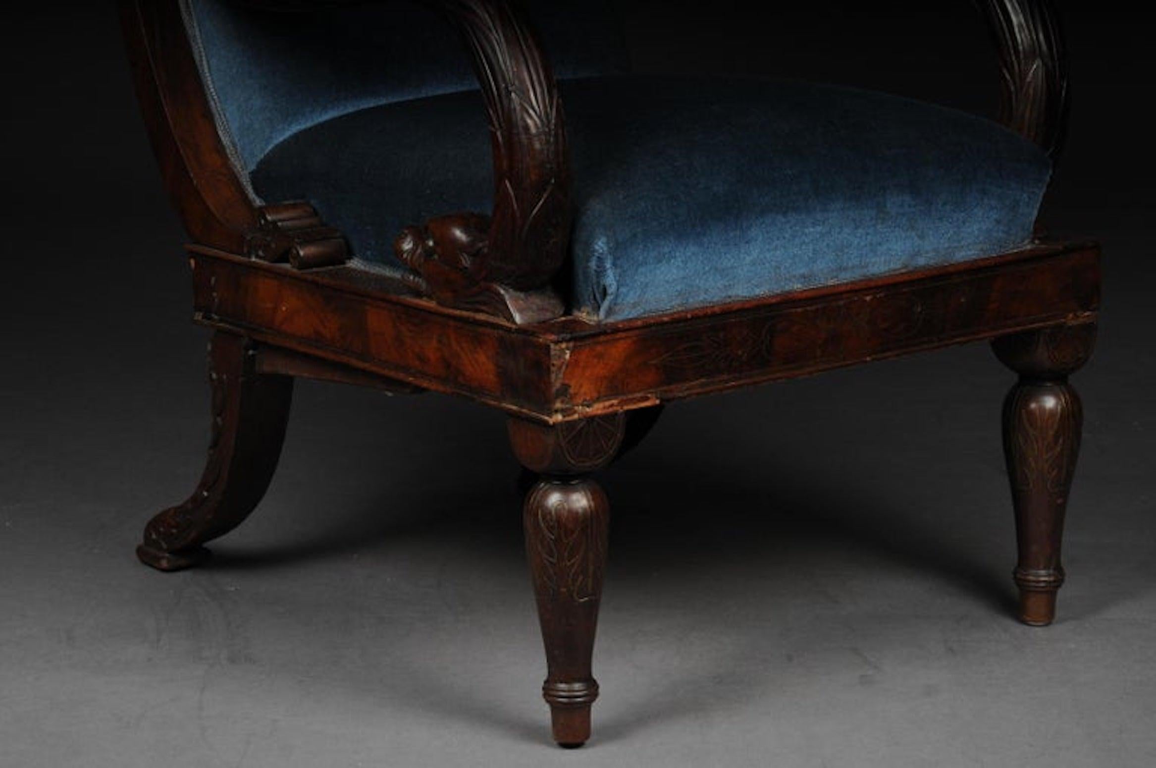 19th Century Museum Court Empire Armchair circa 1830, Mahogany For Sale