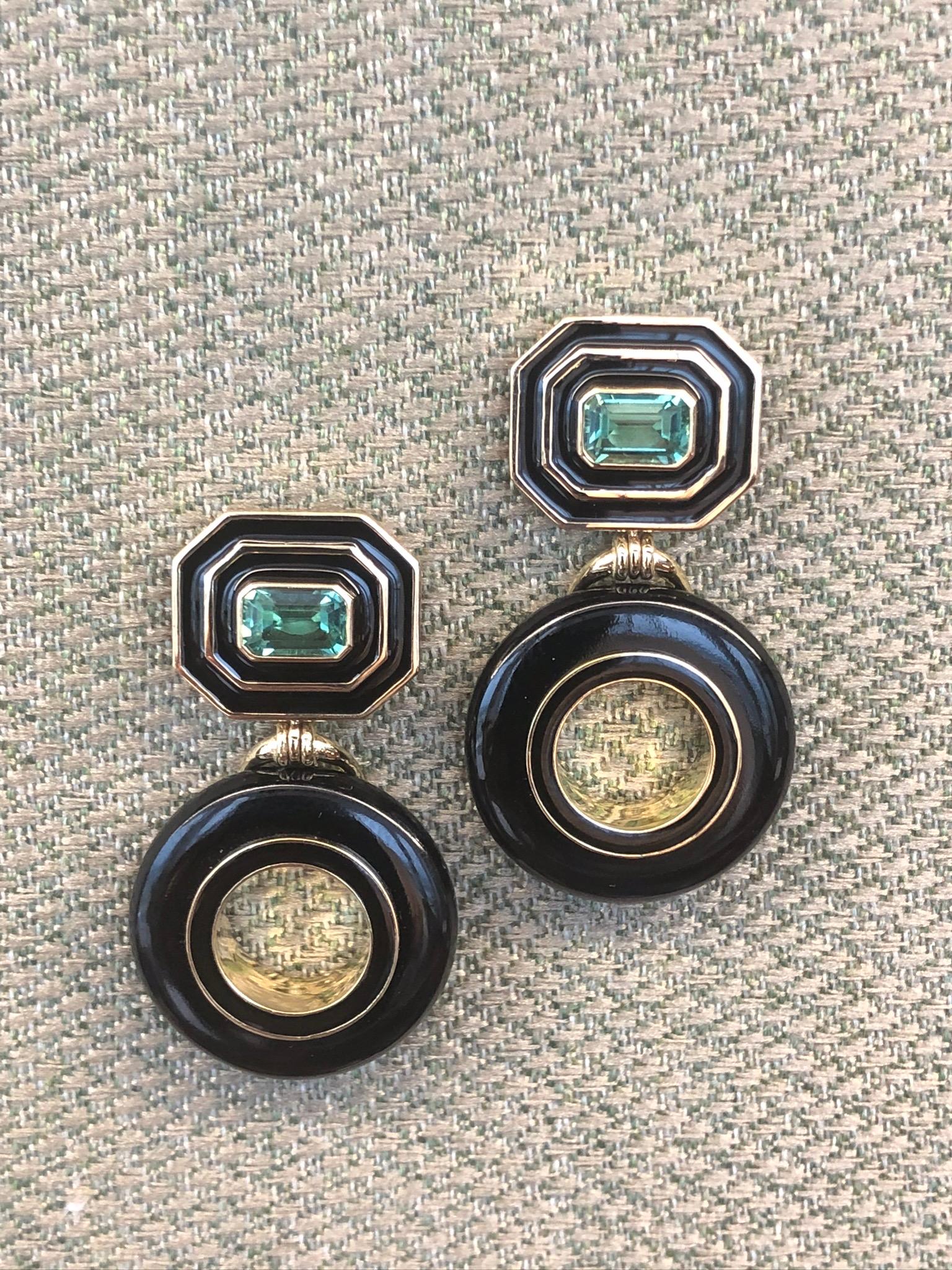 Mixed Cut Museum Donut Series Earrings with Tourmalines and Black Jade by Andrew Glassford
