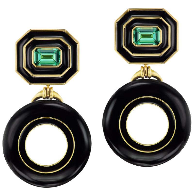 Museum Donut Series Earrings with Tourmalines and Black Jade by Andrew Glassford