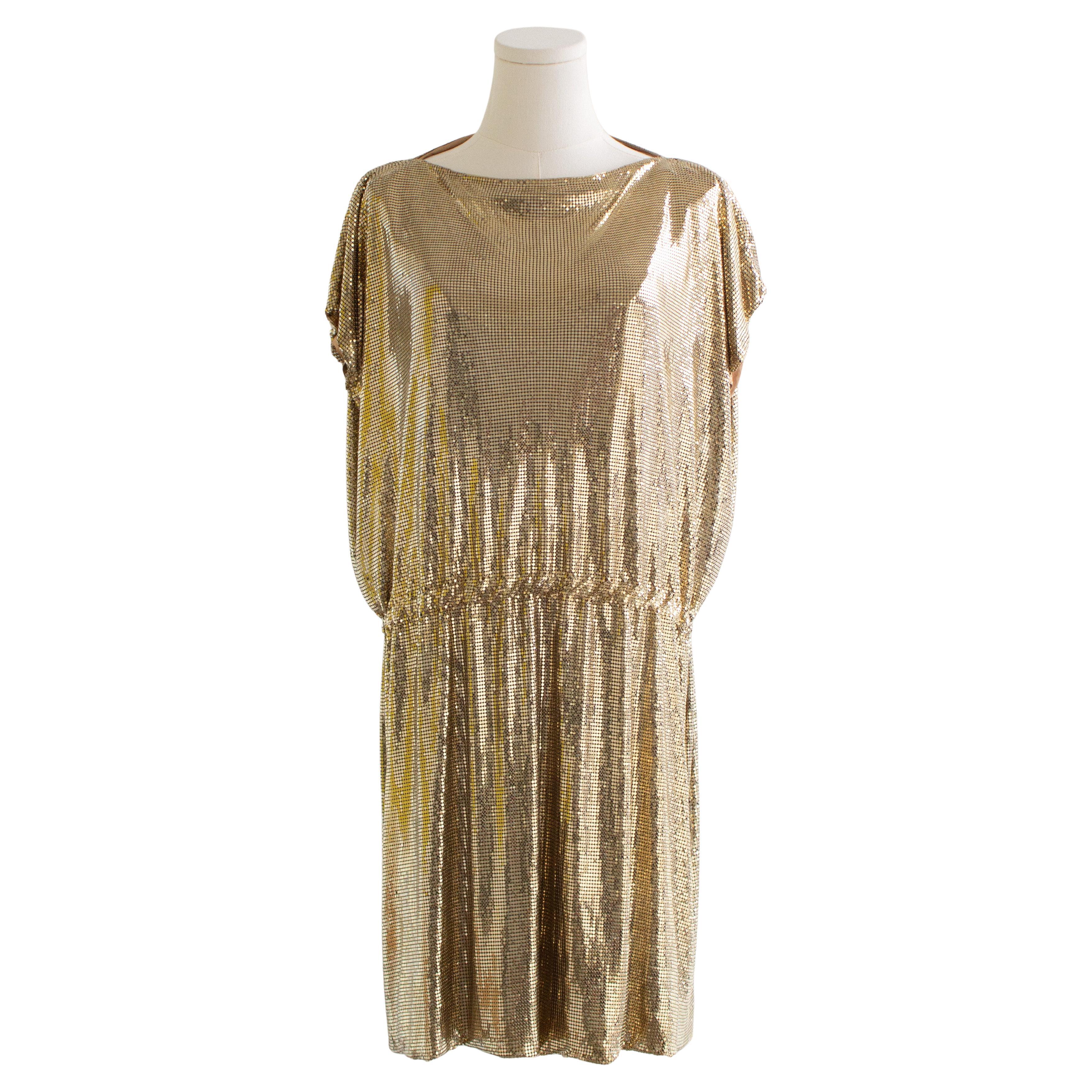 Museum Gianni Versace Couture 1994 Gold Metal Oroton Toga Mini Dress For Sale