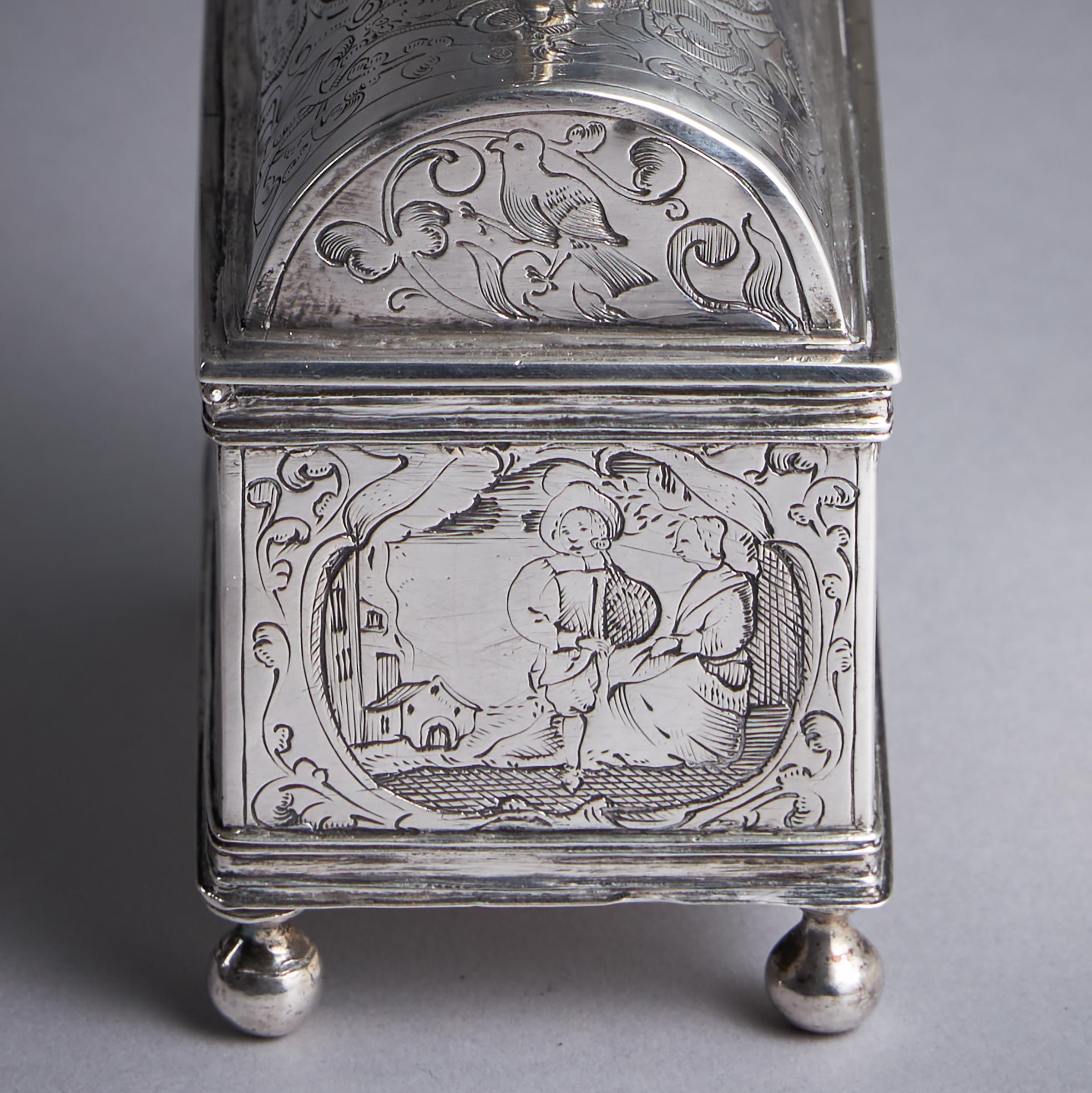 Mid 17th Century Dutch Engraved Silver Wedding Casket or knottekist, Circa 1660 For Sale 2