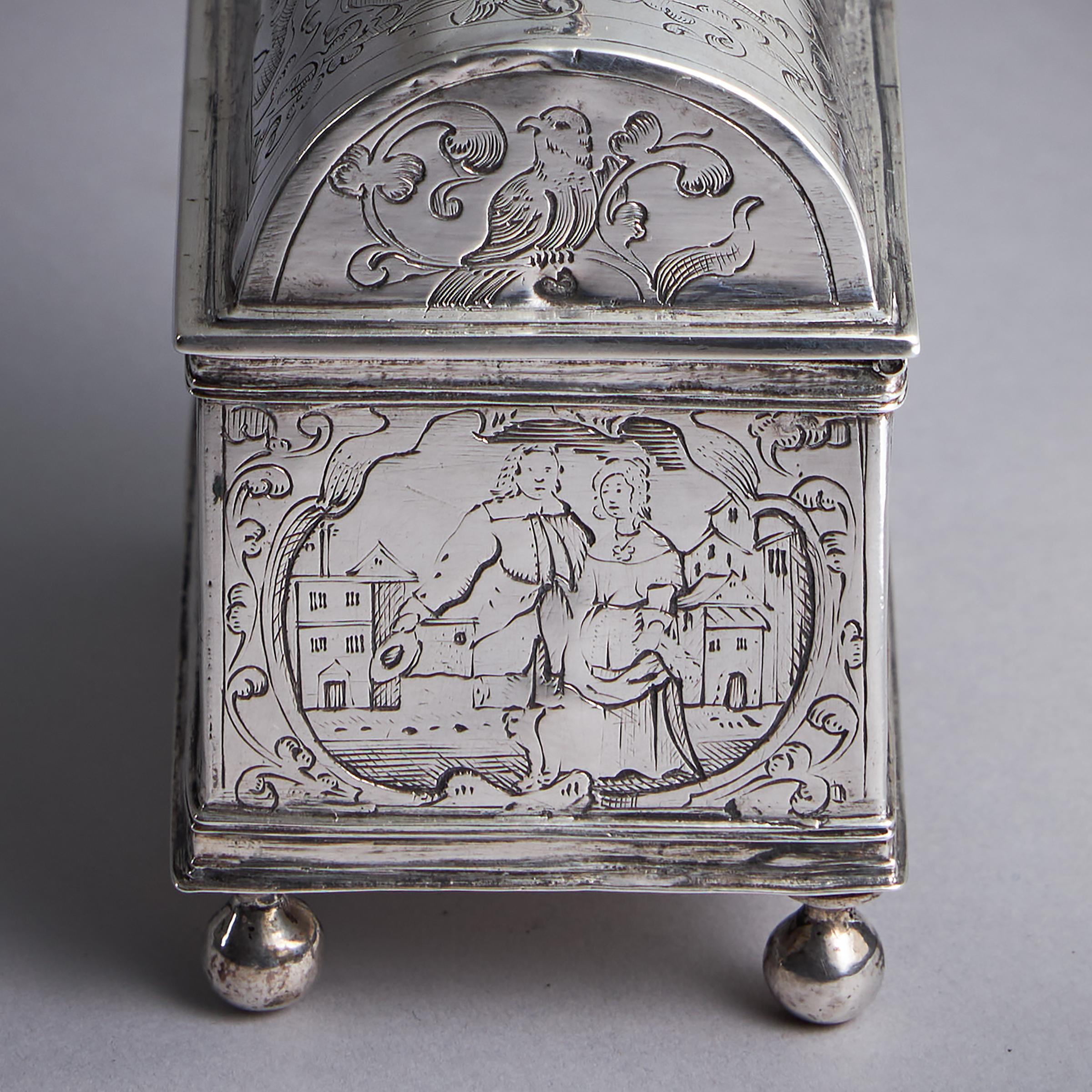 Mid 17th Century Dutch Engraved Silver Wedding Casket or knottekist, Circa 1660 For Sale 3