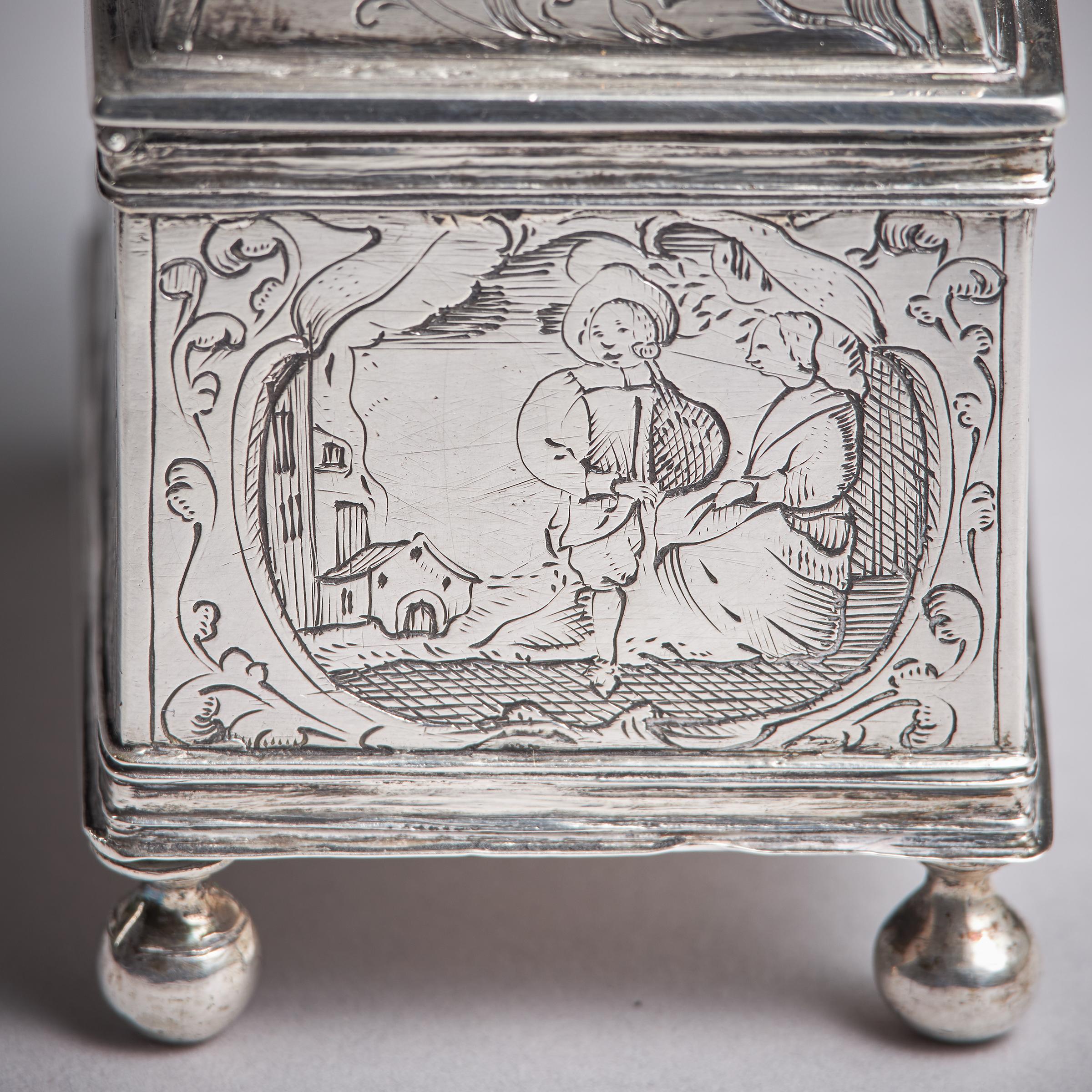 Mid 17th Century Dutch Engraved Silver Wedding Casket or knottekist, Circa 1660 For Sale 8