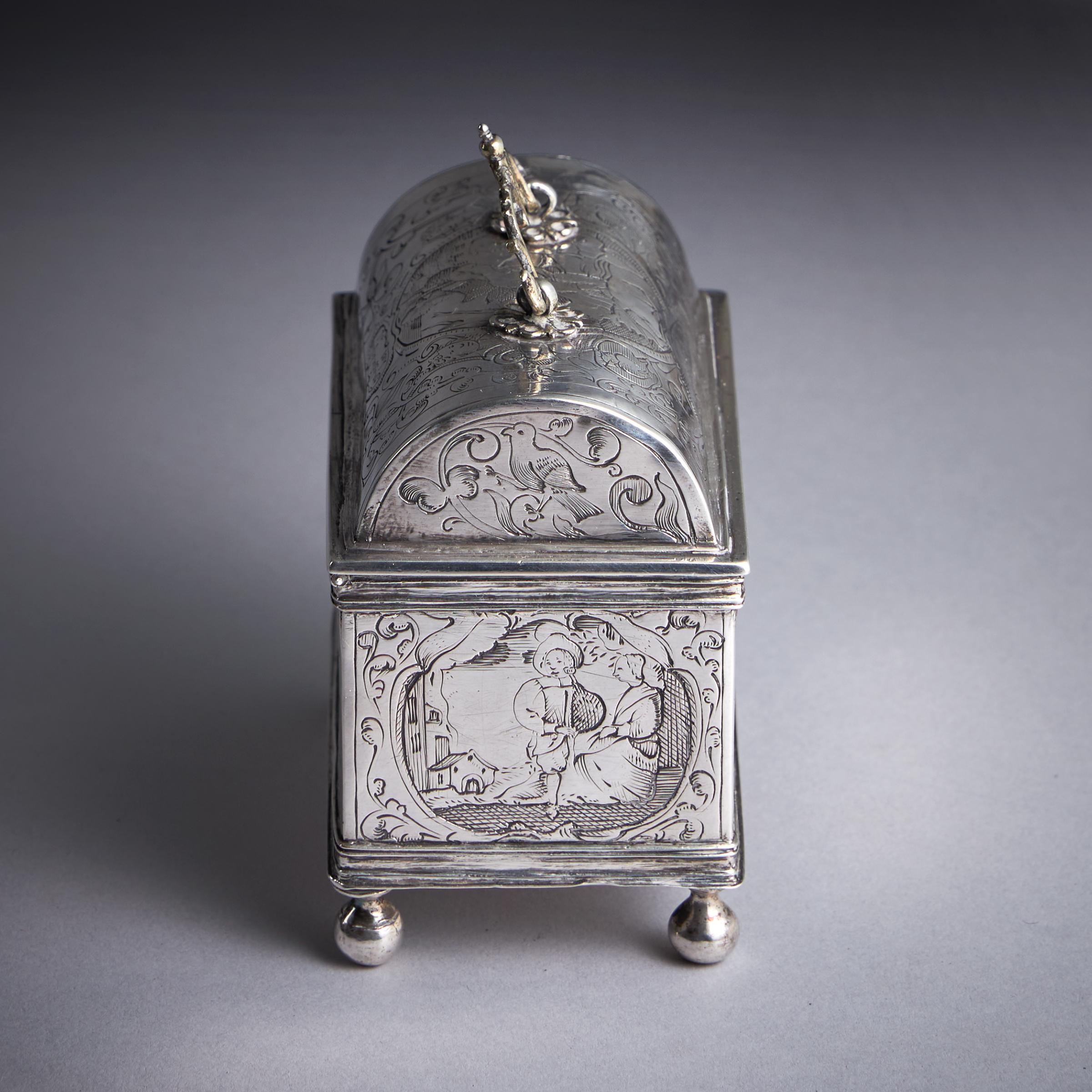 Mid 17th Century Dutch Engraved Silver Wedding Casket or knottekist, Circa 1660 For Sale 10