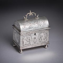 Mid 17th Century Dutch Engraved Silver Wedding Casket or knottekist, Circa 1660