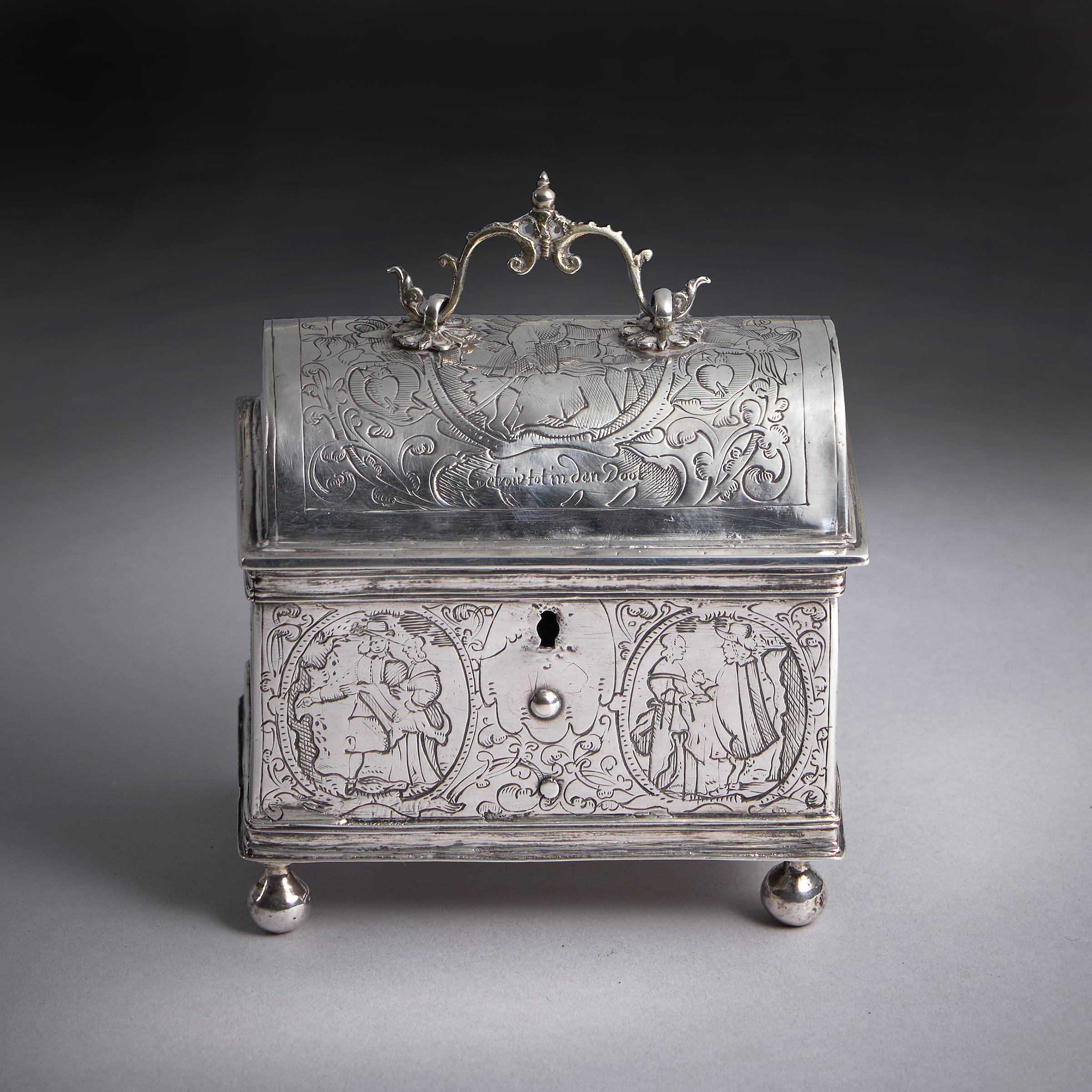 Mid 17th Century Dutch Engraved Silver Wedding Casket or knottekist, Circa 1660 In Good Condition For Sale In Oxfordshire, United Kingdom