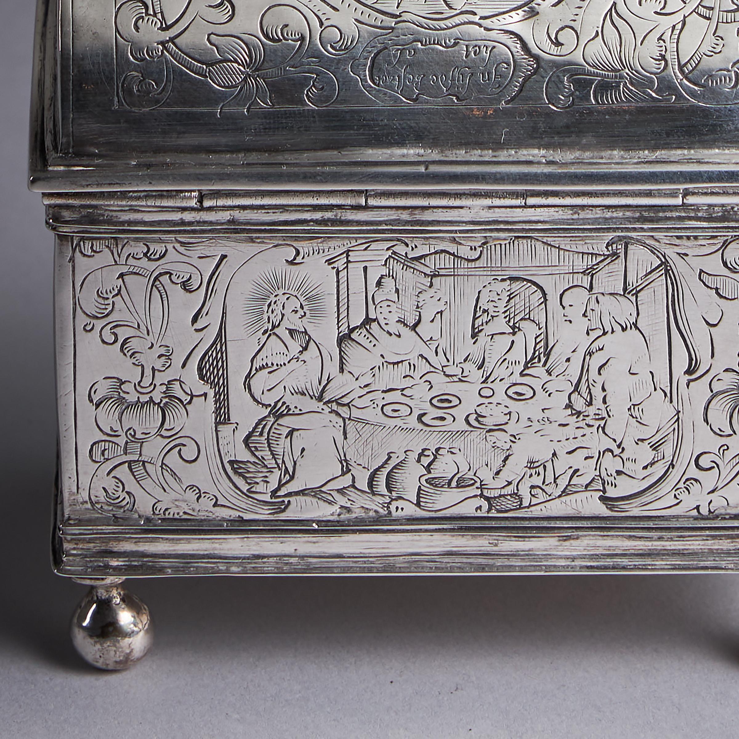 18th Century and Earlier Mid 17th Century Dutch Engraved Silver Wedding Casket or knottekist, Circa 1660 For Sale