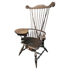 Museum Grade Sculpted Tall Oak 2-Drawer Writing Windsor Chair / Desk, C.1890s