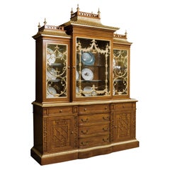 Museum-Level Chinoiserie Pagoda China Cabinet in Light Walnut