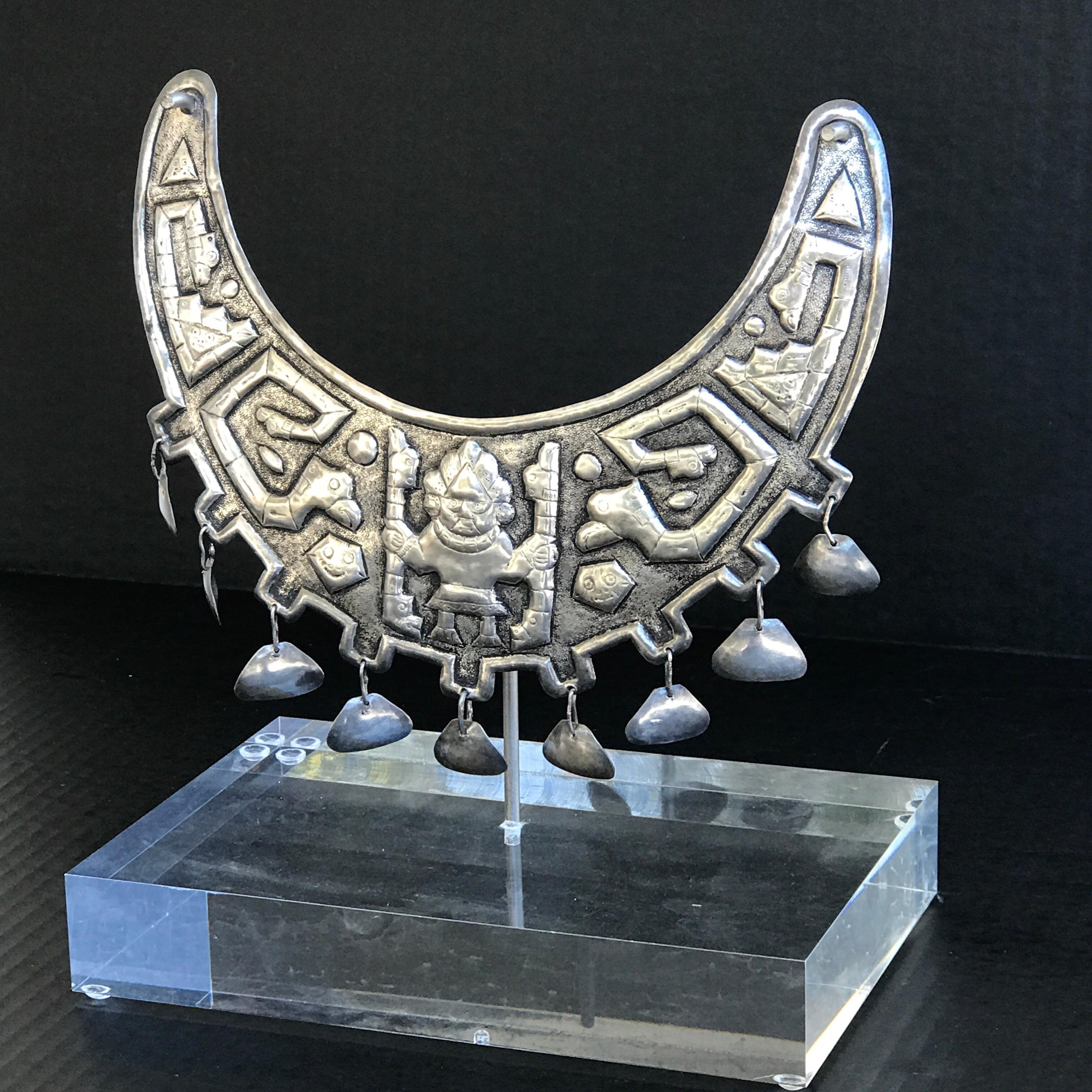 Central American Museum Mounted Grand Tour Inca or Sipan Silver Official Necklace For Sale