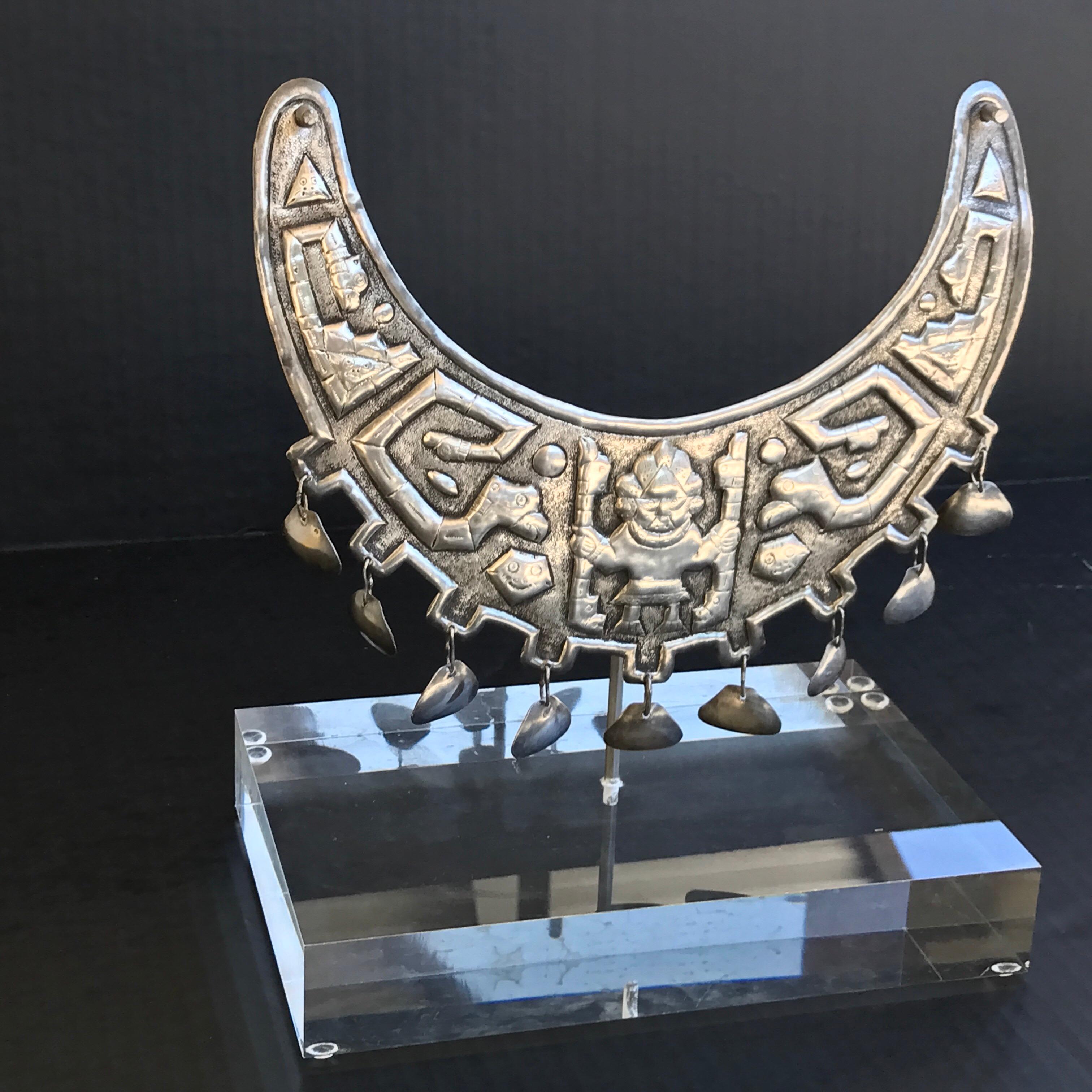Repoussé Museum Mounted Grand Tour Inca or Sipan Silver Official Necklace For Sale