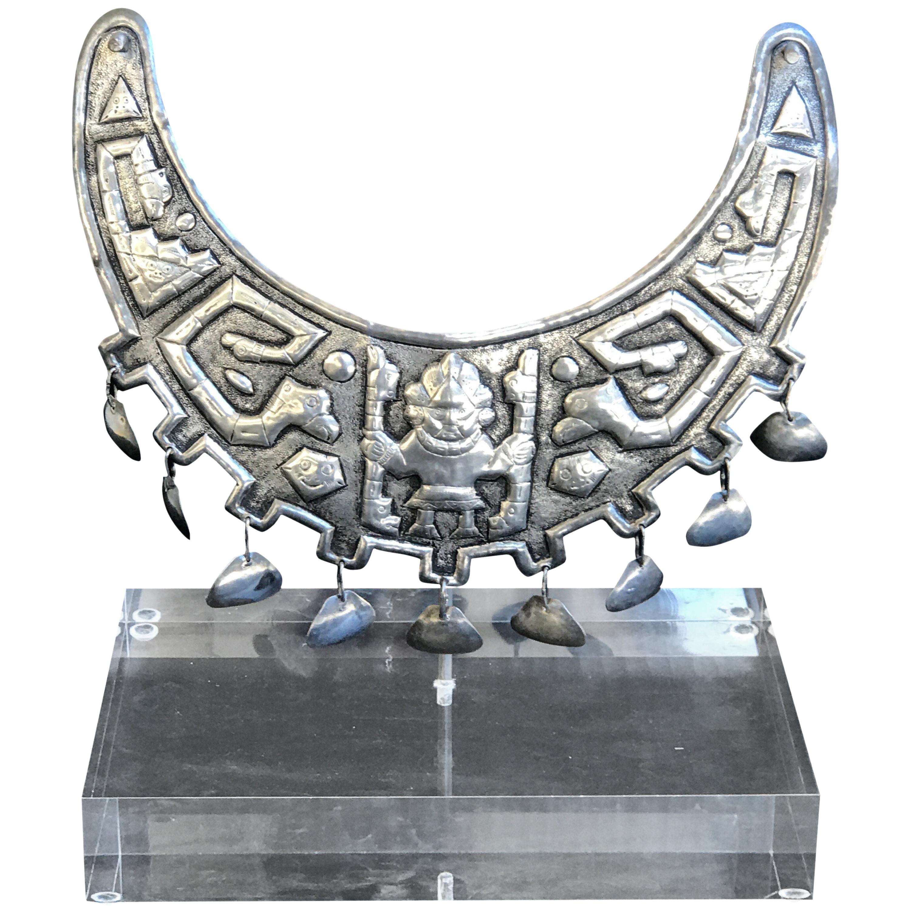 Museum Mounted Grand Tour Inca or Sipan Silver Official Necklace For Sale