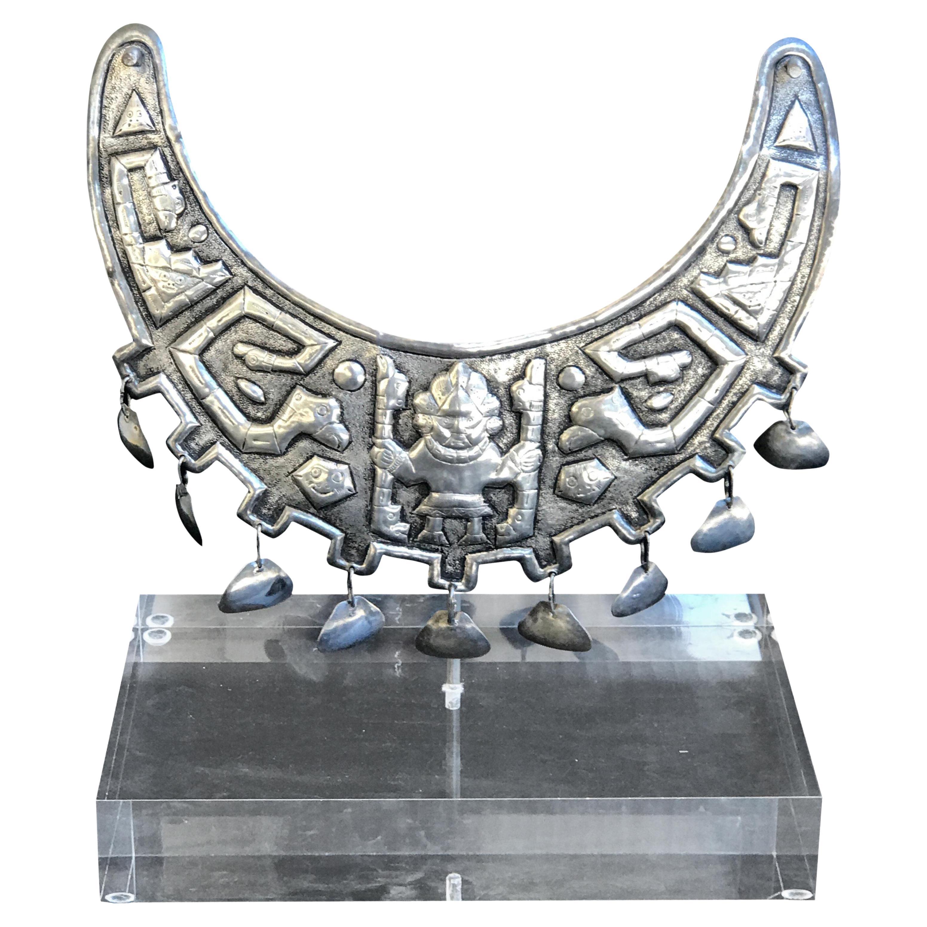 Museum Mounted Grand Tour Inca or Sipan Silver Official Necklace For Sale